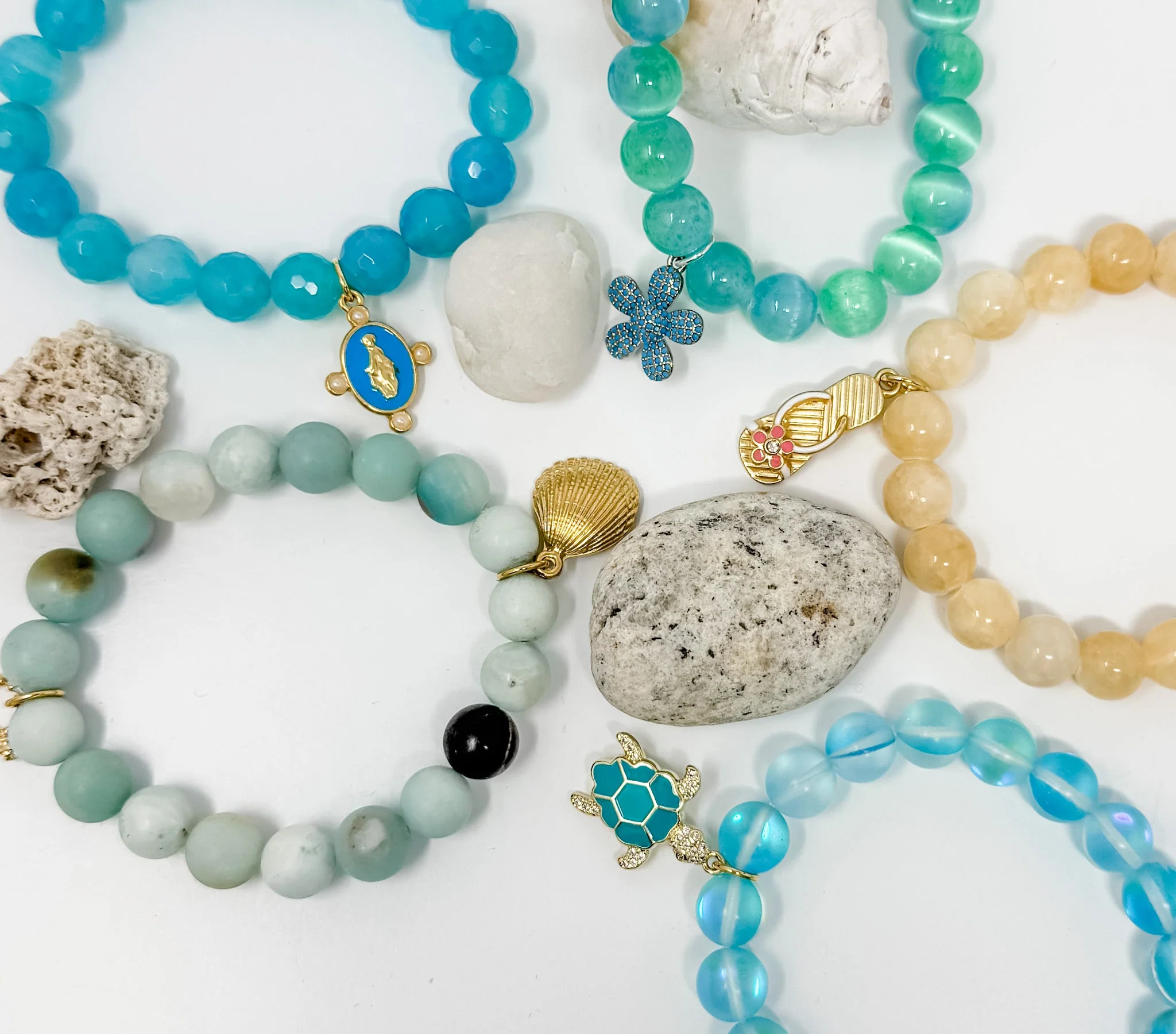 10mm Matte Amazonite with Small Gold Shell - Image 2