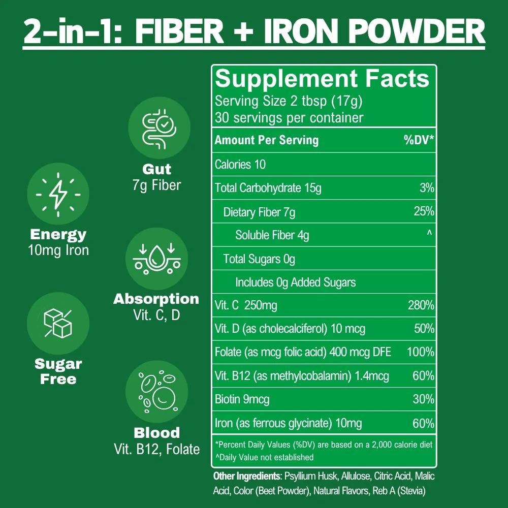Iron Prebiotic Fiber Powder - Fruit Punch Sugar Free - Image 4