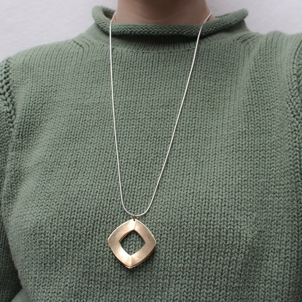 Open Diamonds Long Necklace - Brass & Silver - 28" - Image 2