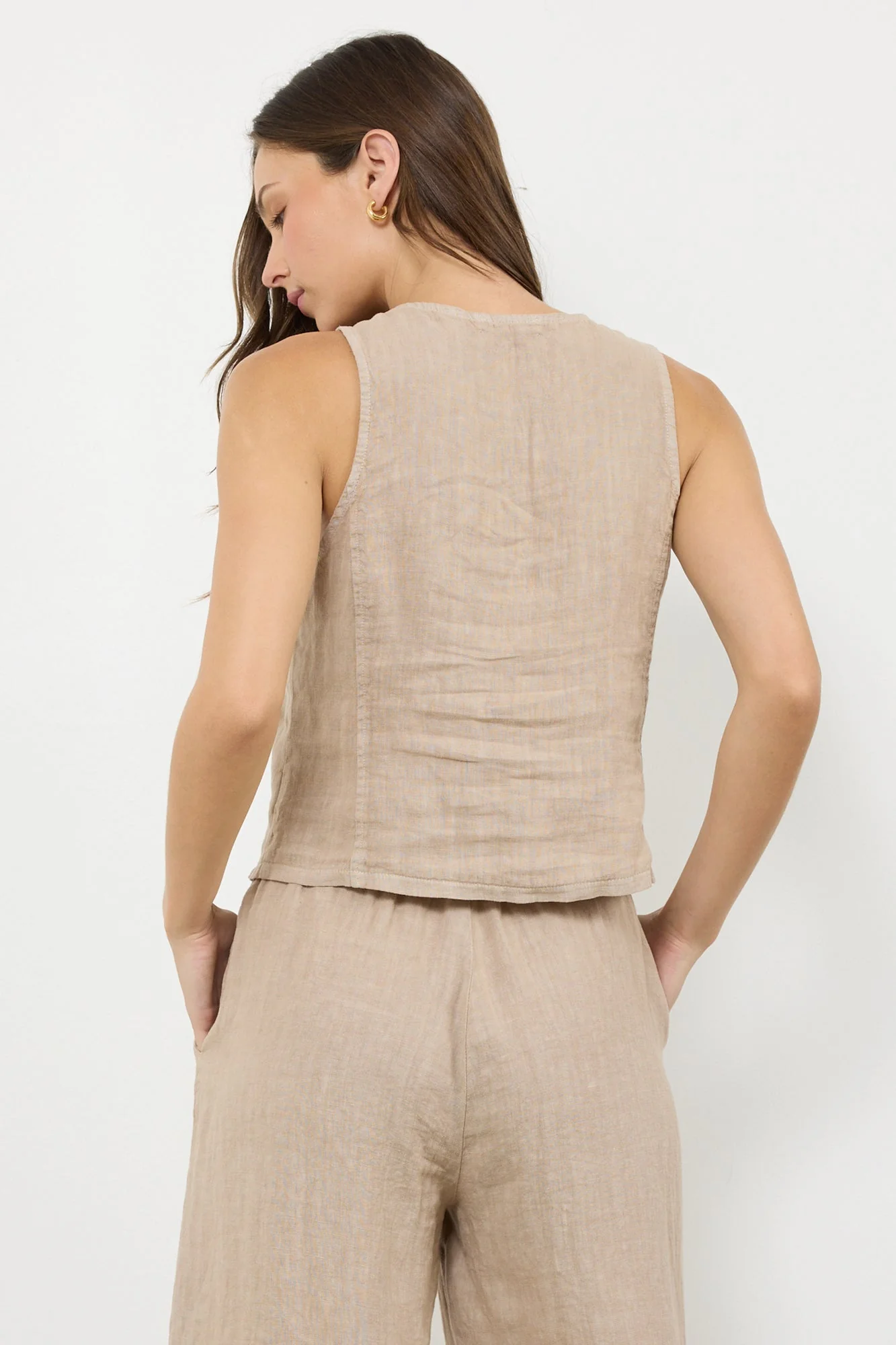 Woven Linen Open Front Vest - Image 6