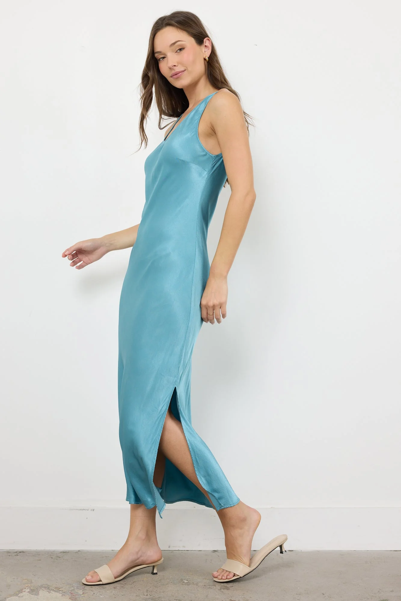 Silky Satin Sleeveless Maxi Side Slit Dress - Image 4
