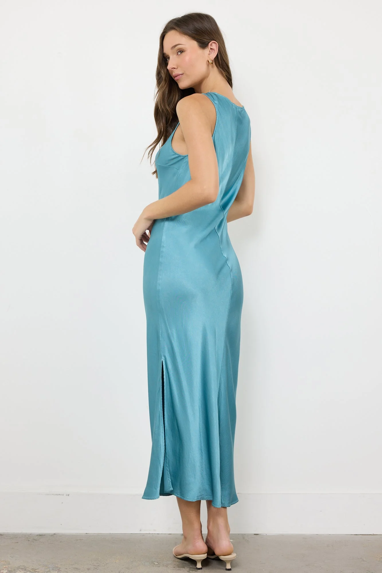 Silky Satin Sleeveless Maxi Side Slit Dress - Image 5