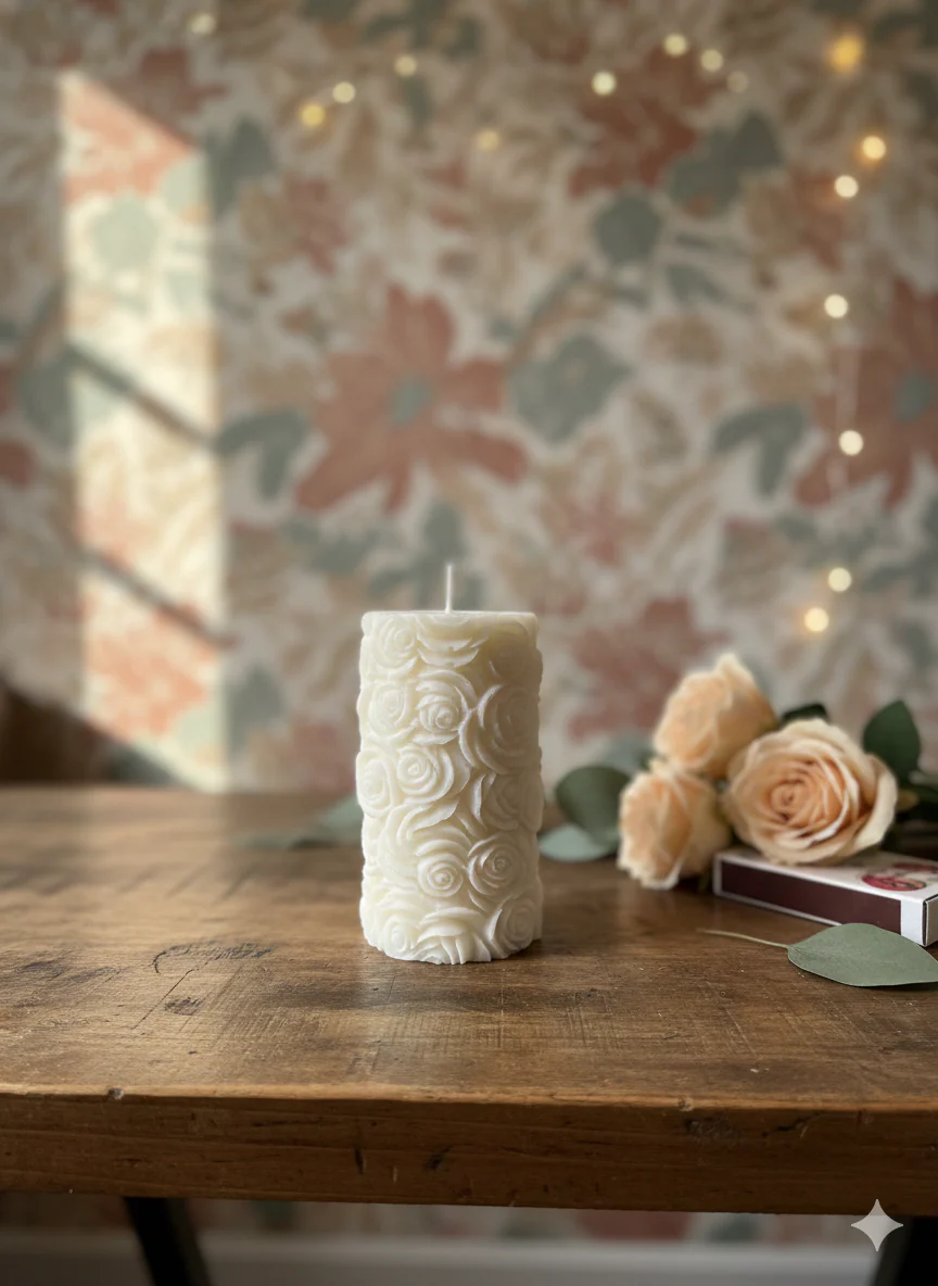 Sculptural Rose Pillar Soy Wax Candle - 4 In - Image 5