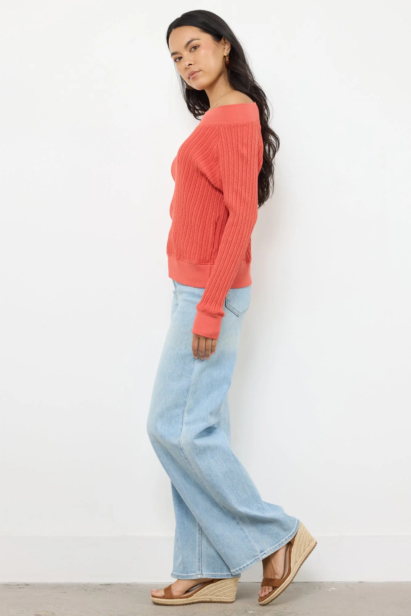 Off Shoulder Striped Pullover - Image 3