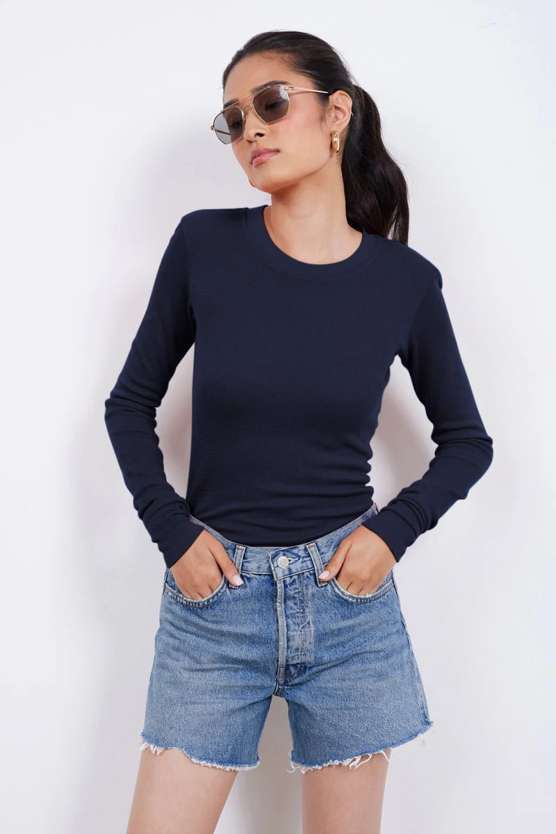 Classic Long Sleeve Lightweight Waffle Knit Top - Image 12