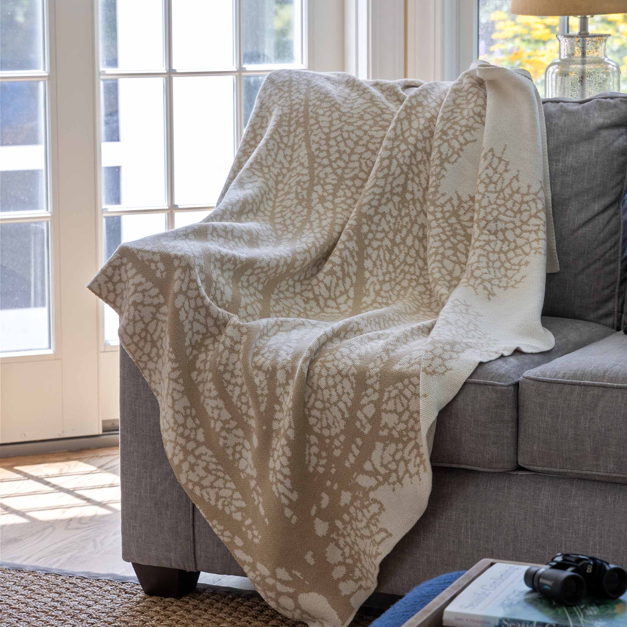 Cotton Sustainable Knit Throw Blanket - Coastal Fan Coral - Image 5