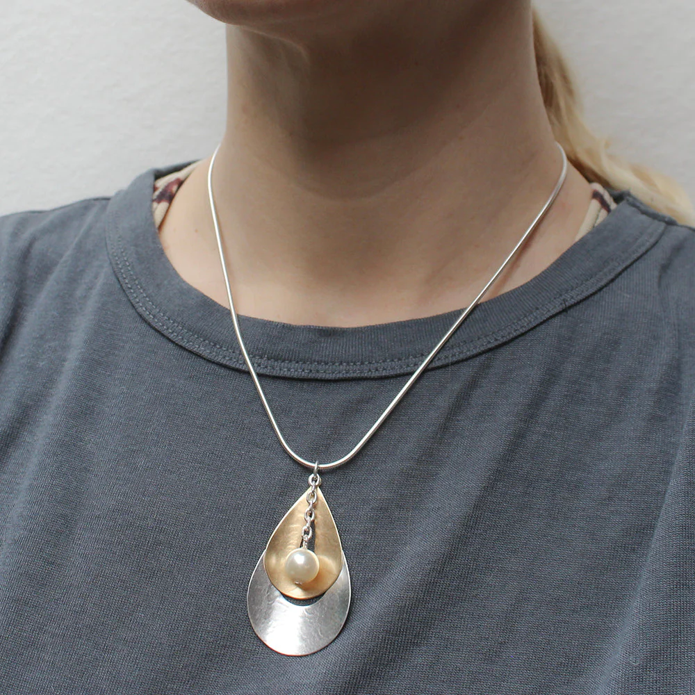 Curved Open Teardrops with Hanging Pearl Necklace - Image 2