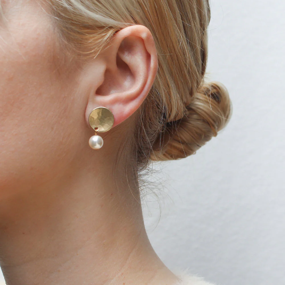Disc with Hanging Pearl Post Earring - Image 2