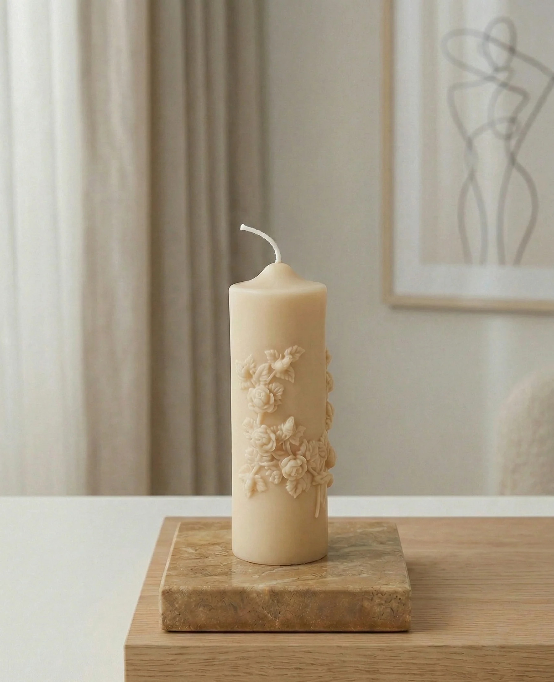 Botanical Floral Sculptural Soy Wax Pillar Candle - Image 3