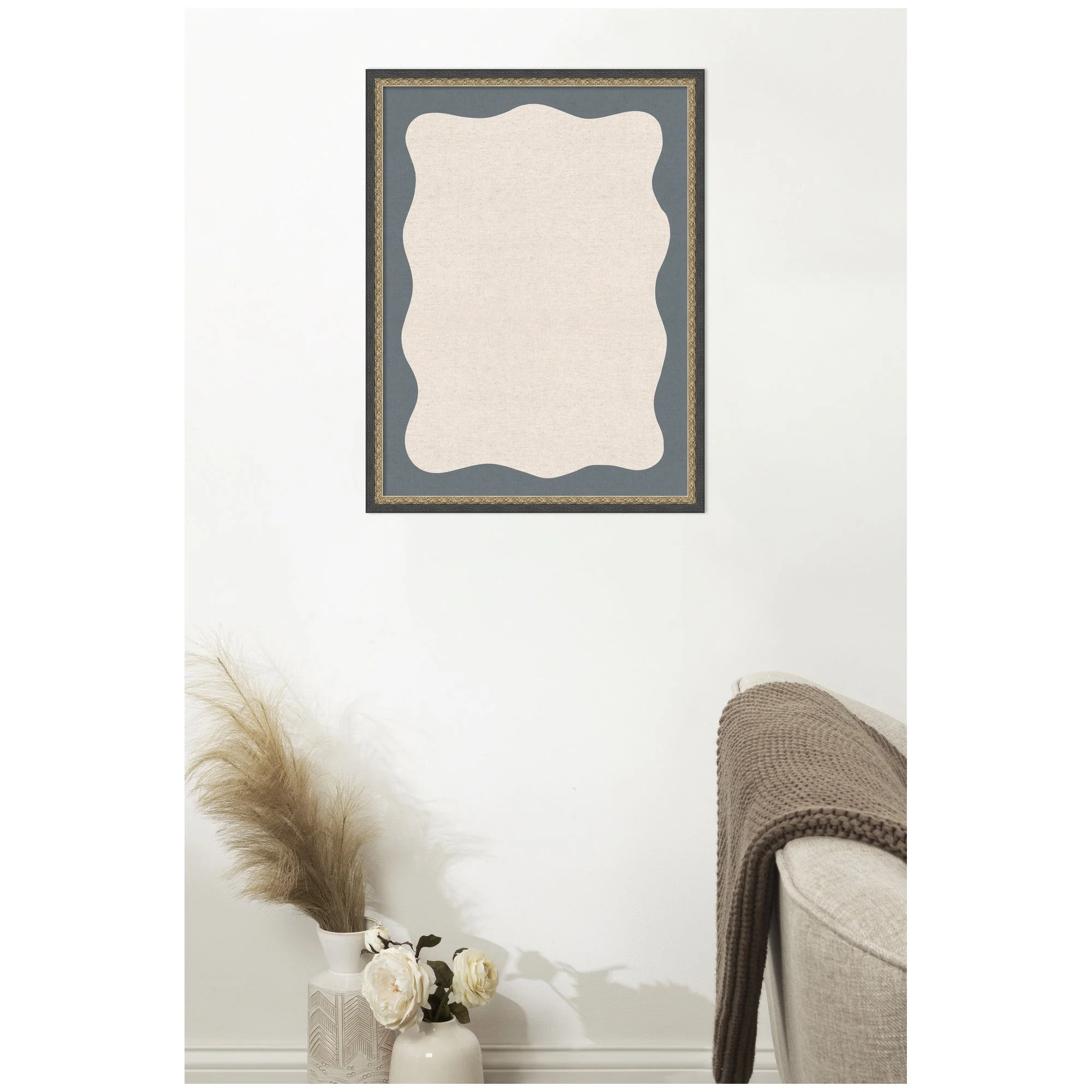 Framed Fabric Pinboard Wavy Linen and Smokey Blue Wall Organization - Image 18