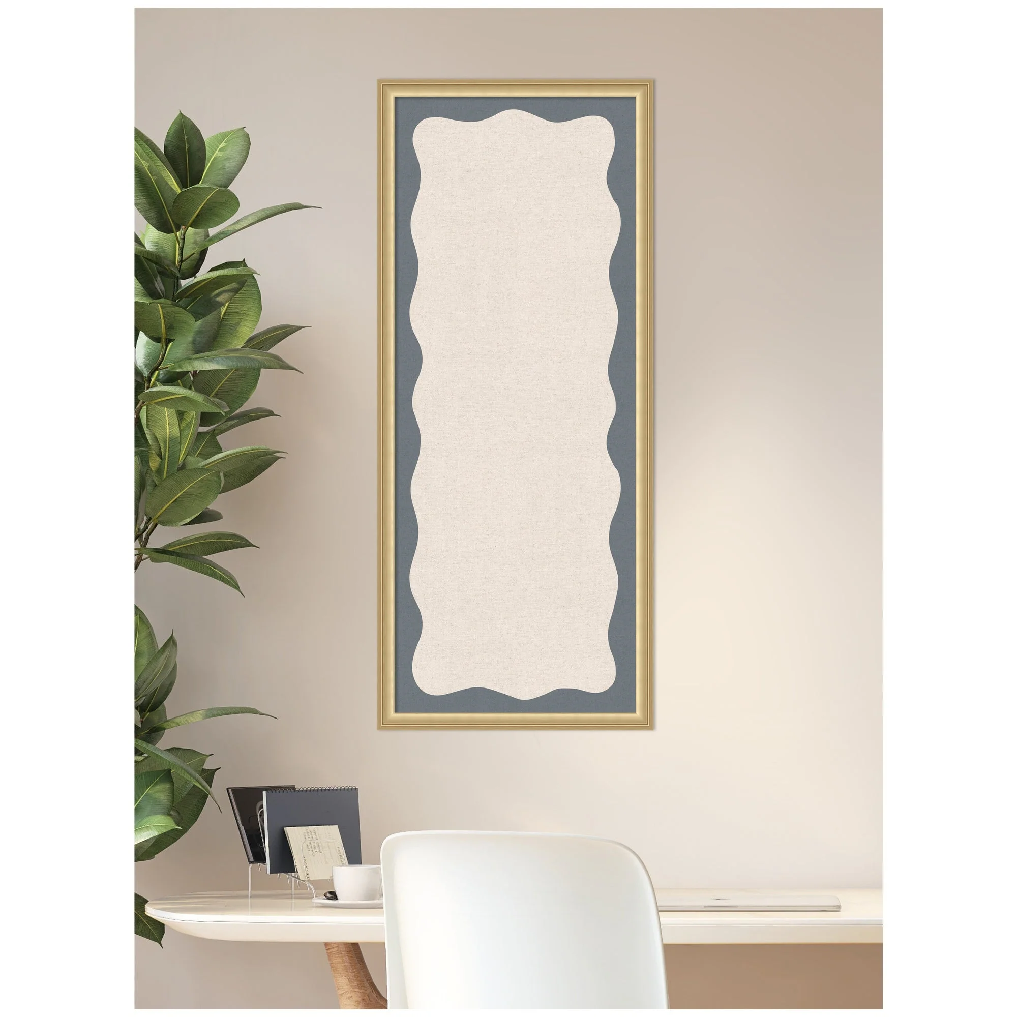 Framed Fabric Pinboard Wavy Linen and Smokey Blue Wall Organization - Image 25