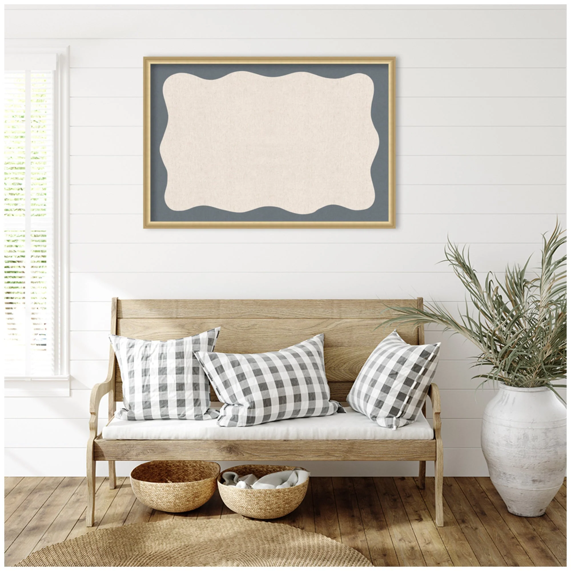 Framed Fabric Pinboard Wavy Linen and Smokey Blue Wall Organization - Image 3