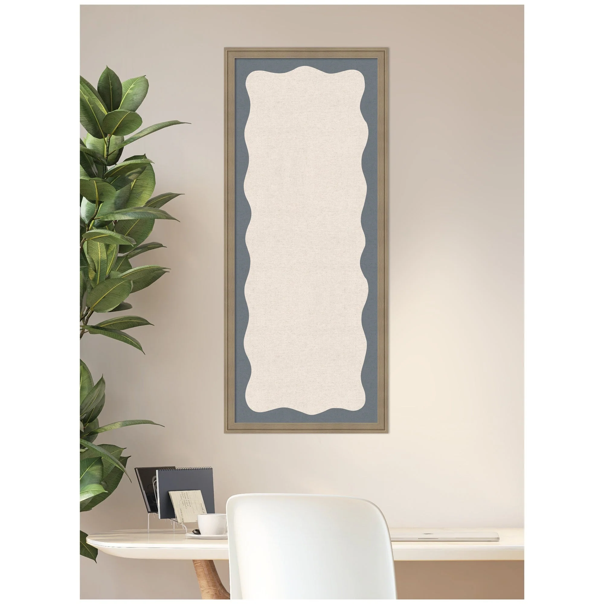 Framed Fabric Pinboard Wavy Linen and Smokey Blue Wall Organization - Image 32