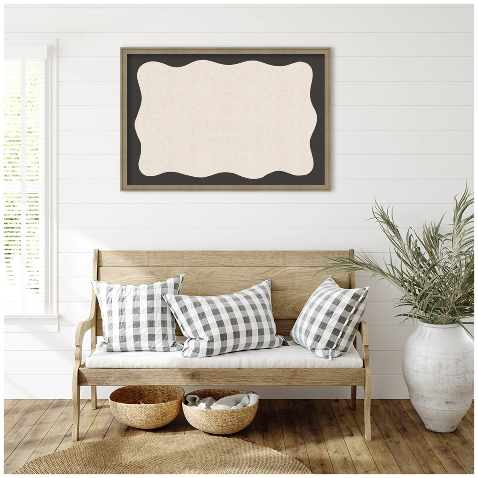 Framed Fabric Pinboard Wavy Linen Light and Black Wall Organization - Image 21