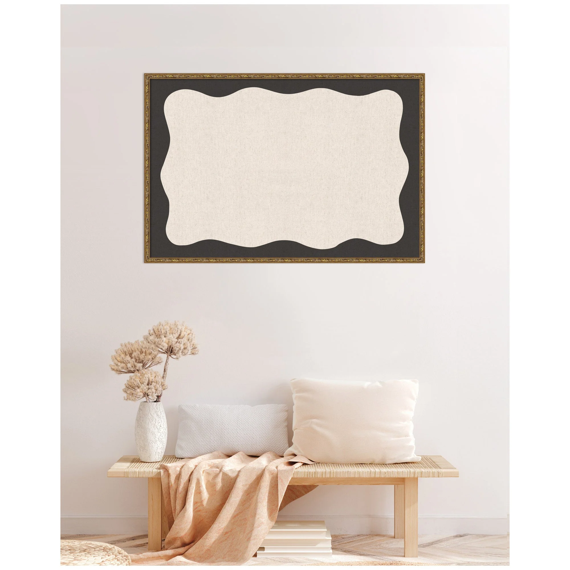 Framed Fabric Pinboard Wavy Linen Light and Black Wall Organization - Image 32