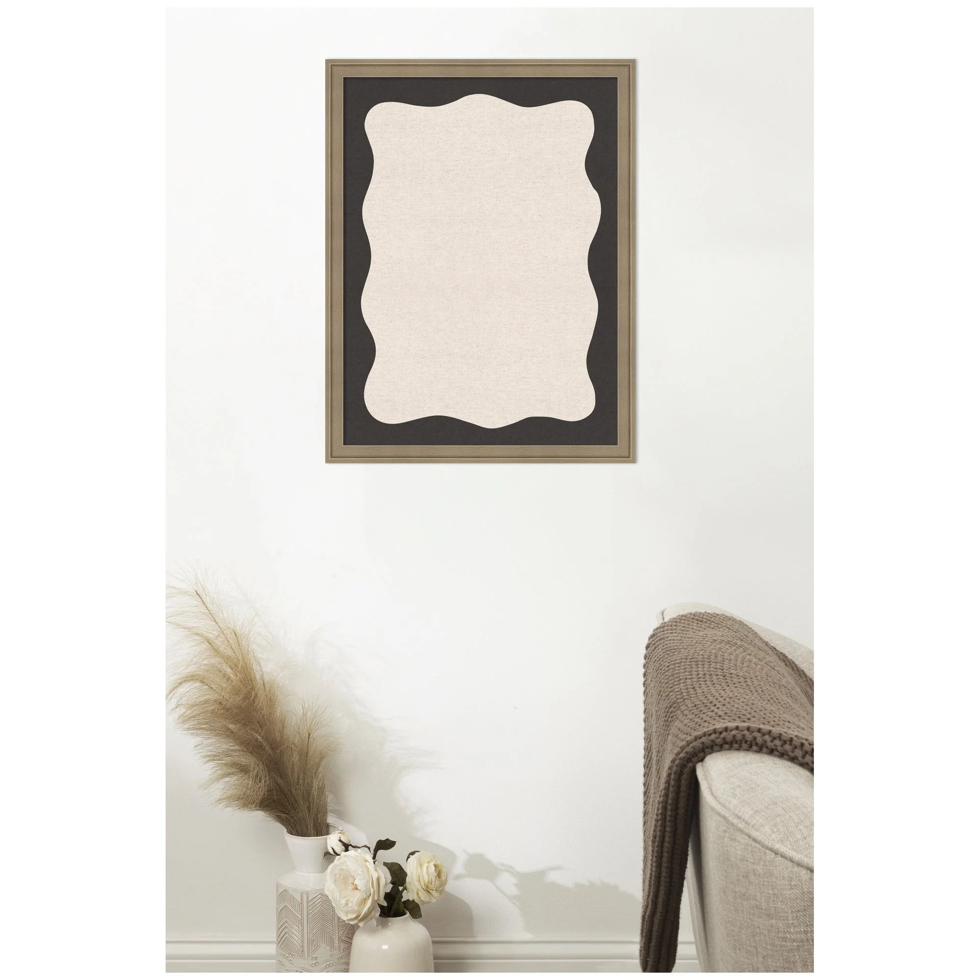 Framed Fabric Pinboard Wavy Linen Light and Black Wall Organization - Image 33