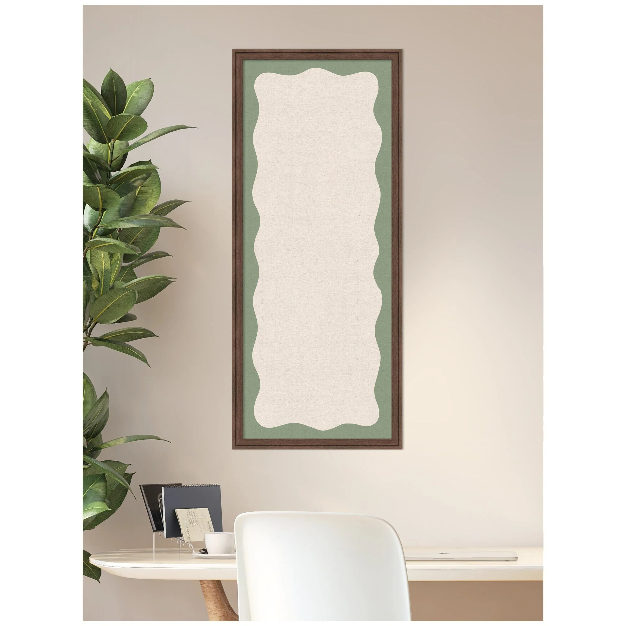 Framed Fabric Pinboard Wavy Neutral Linen and Green Wall Organization - Image 14