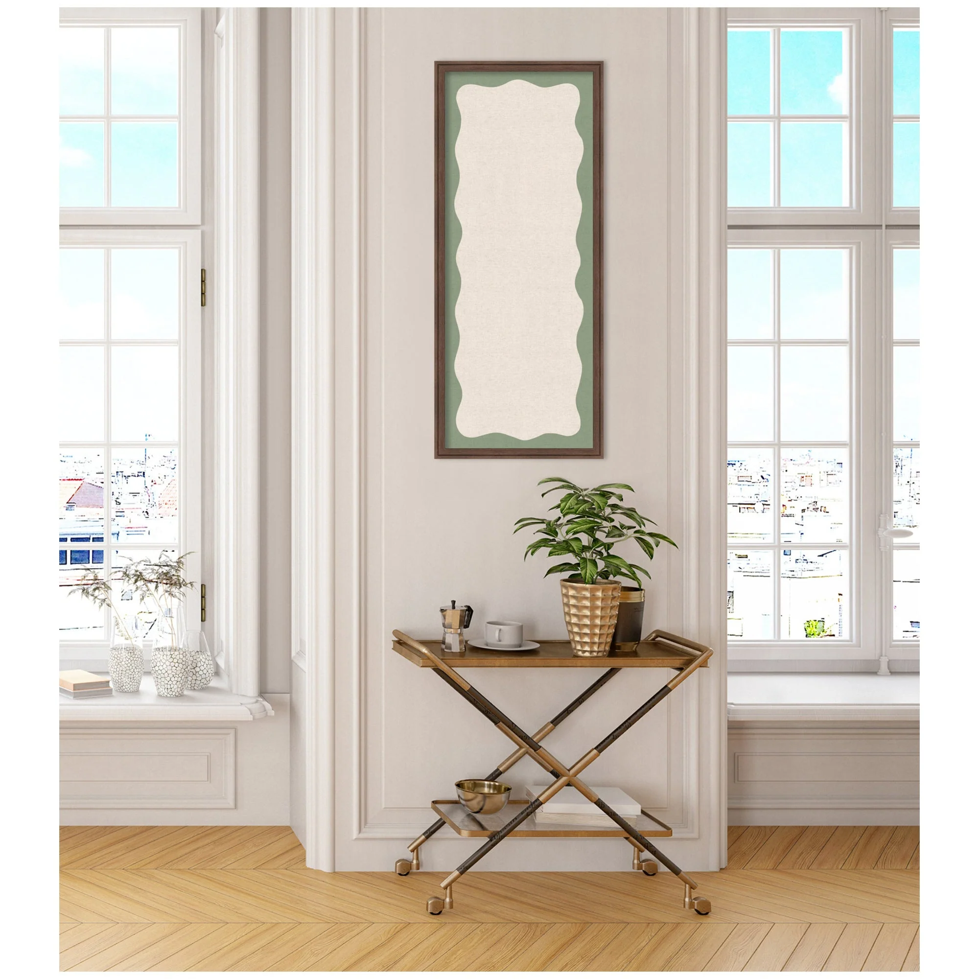 Framed Fabric Pinboard Wavy Neutral Linen and Green Wall Organization - Image 16