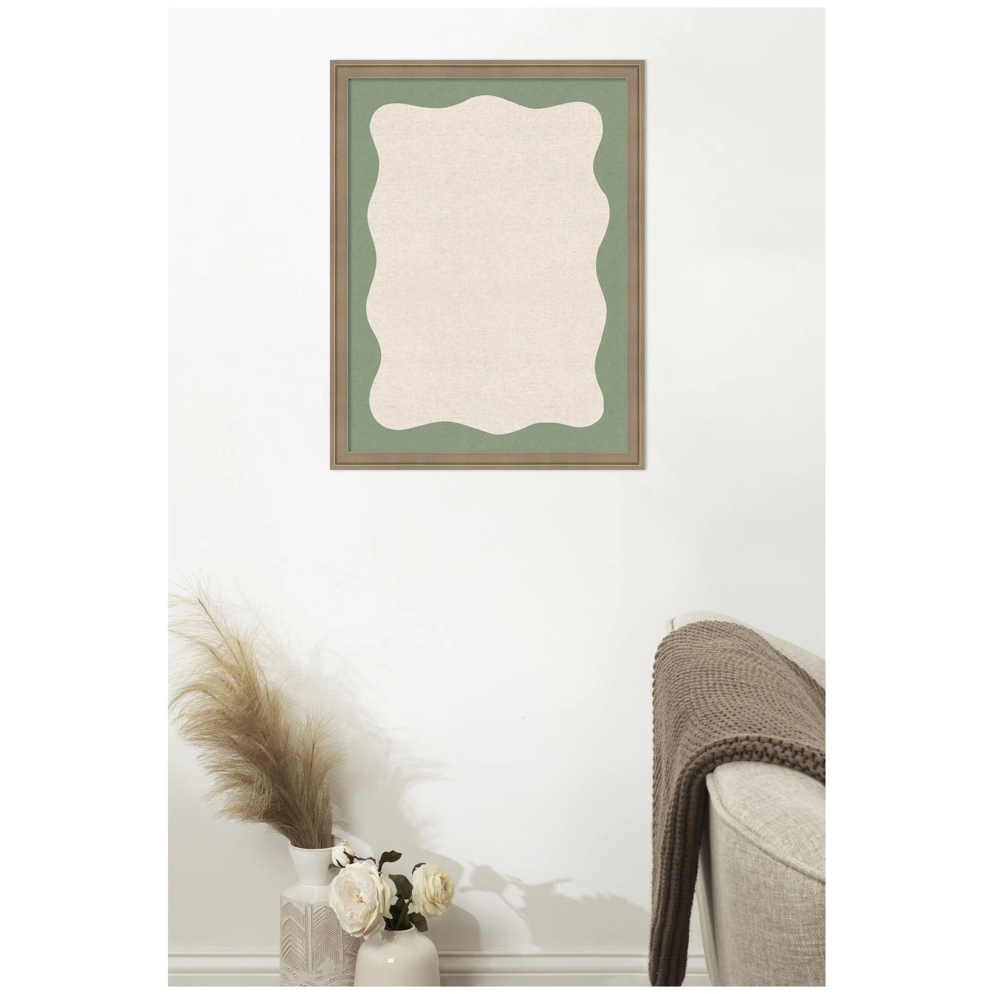 Framed Fabric Pinboard Wavy Neutral Linen and Green Wall Organization - Image 29