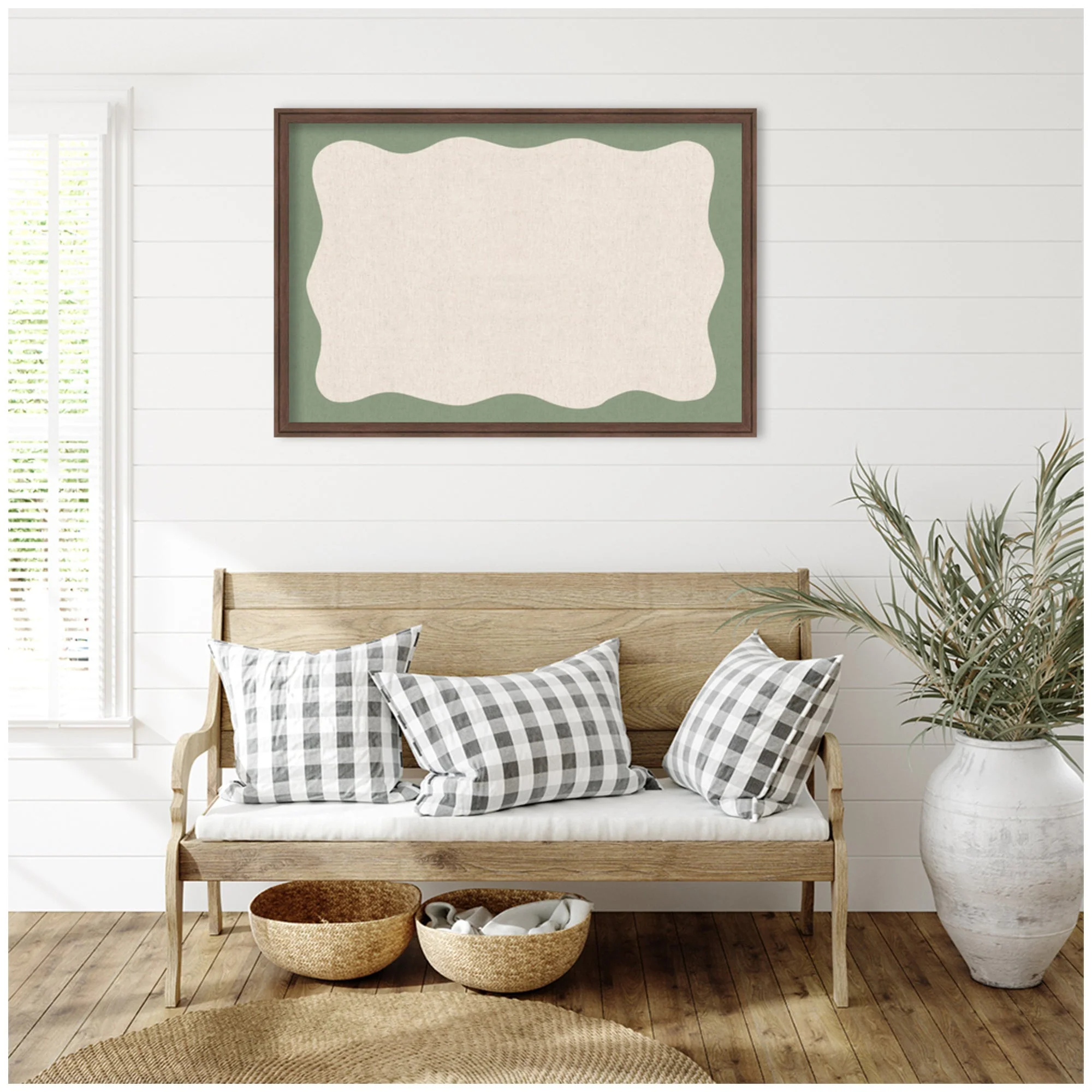 Framed Fabric Pinboard Wavy Neutral Linen and Green Wall Organization - Image 8