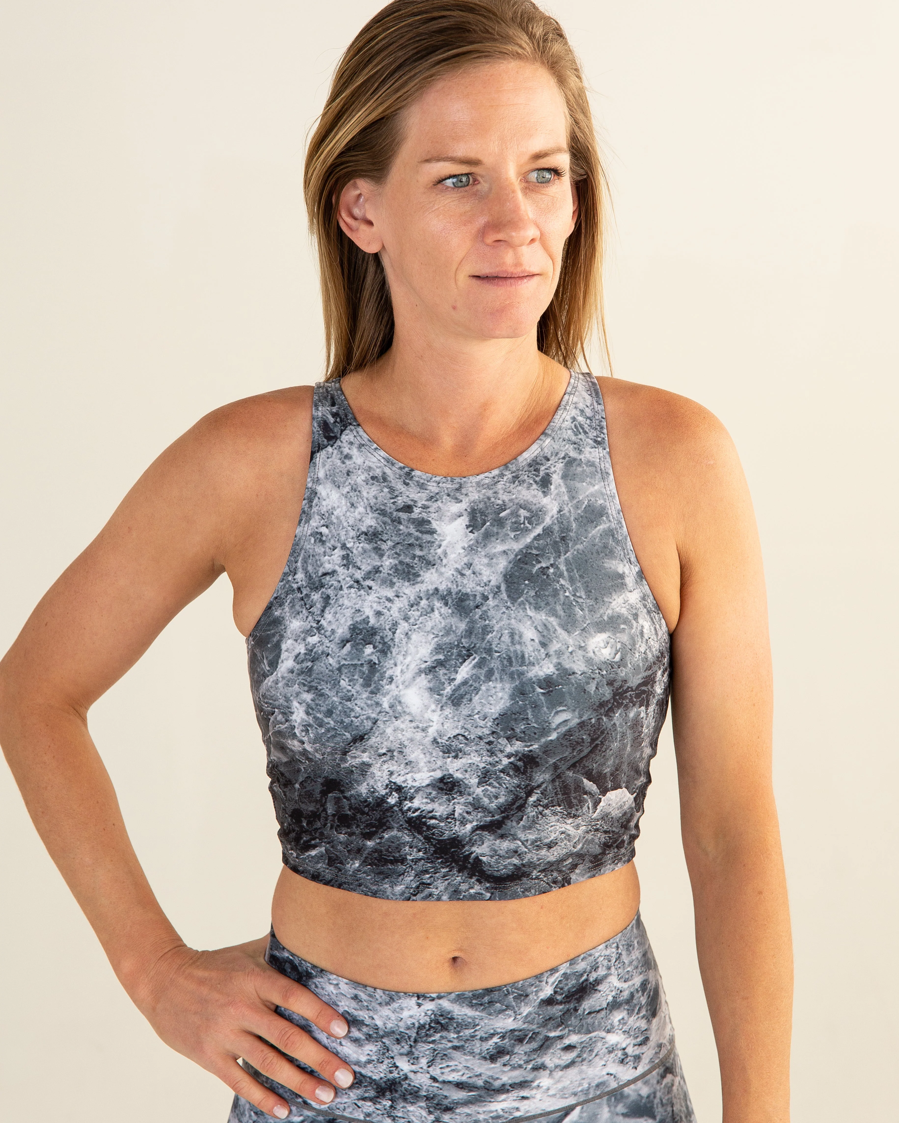 Eco-Friendly Grey Marble Crop Top - Image 2