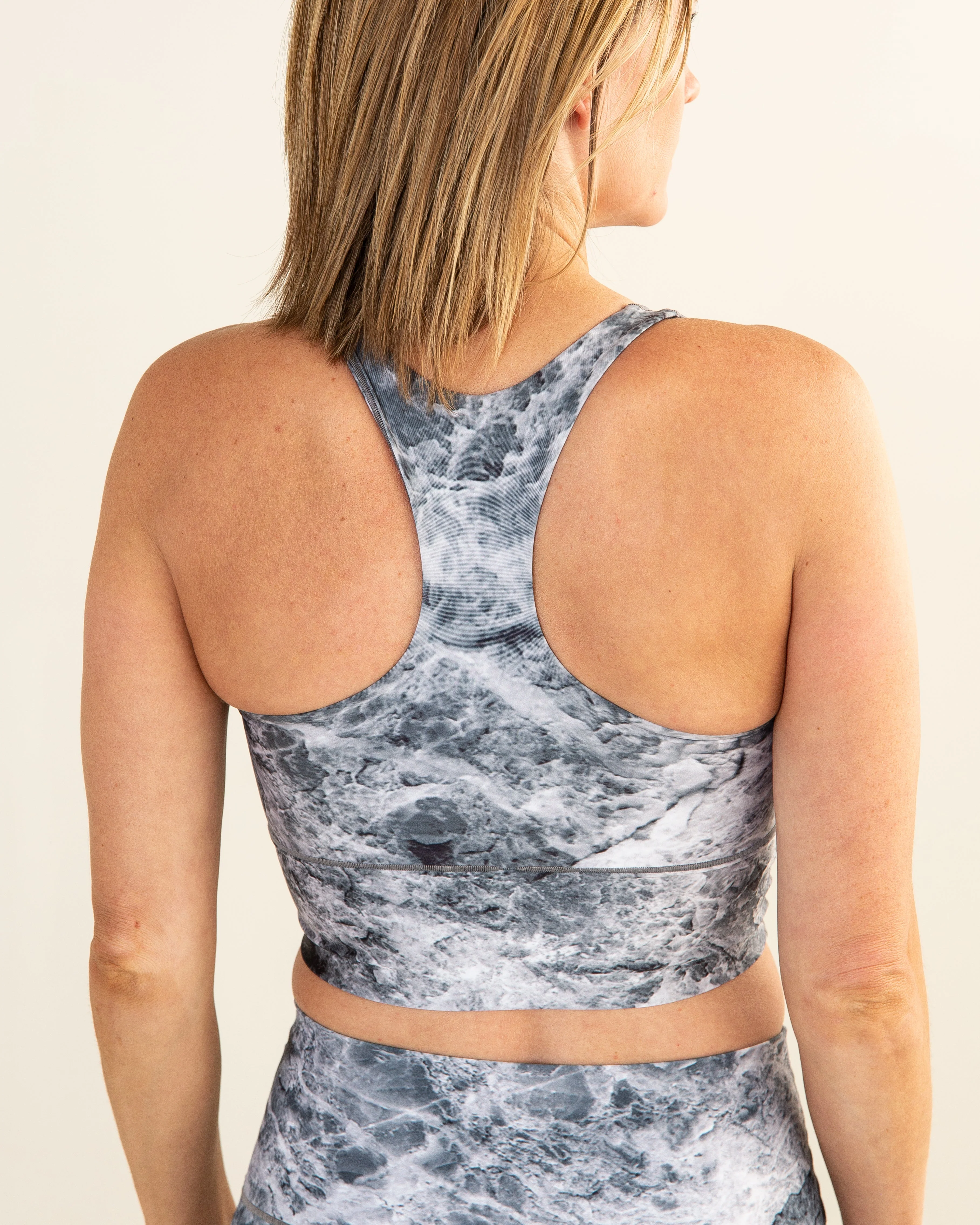 Eco-Friendly Grey Marble Longline Sports Bra - Image 2