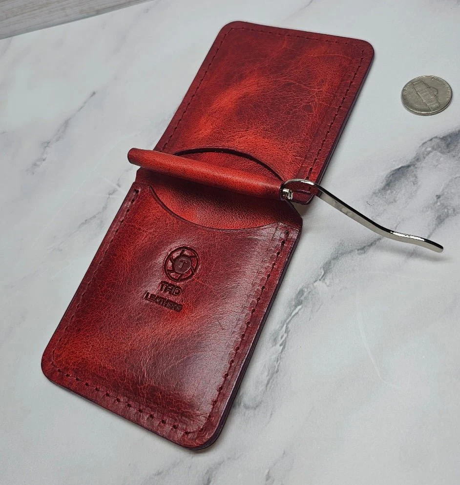 Leather Money Clip Wallet - Black/Red Stitching - Image 6