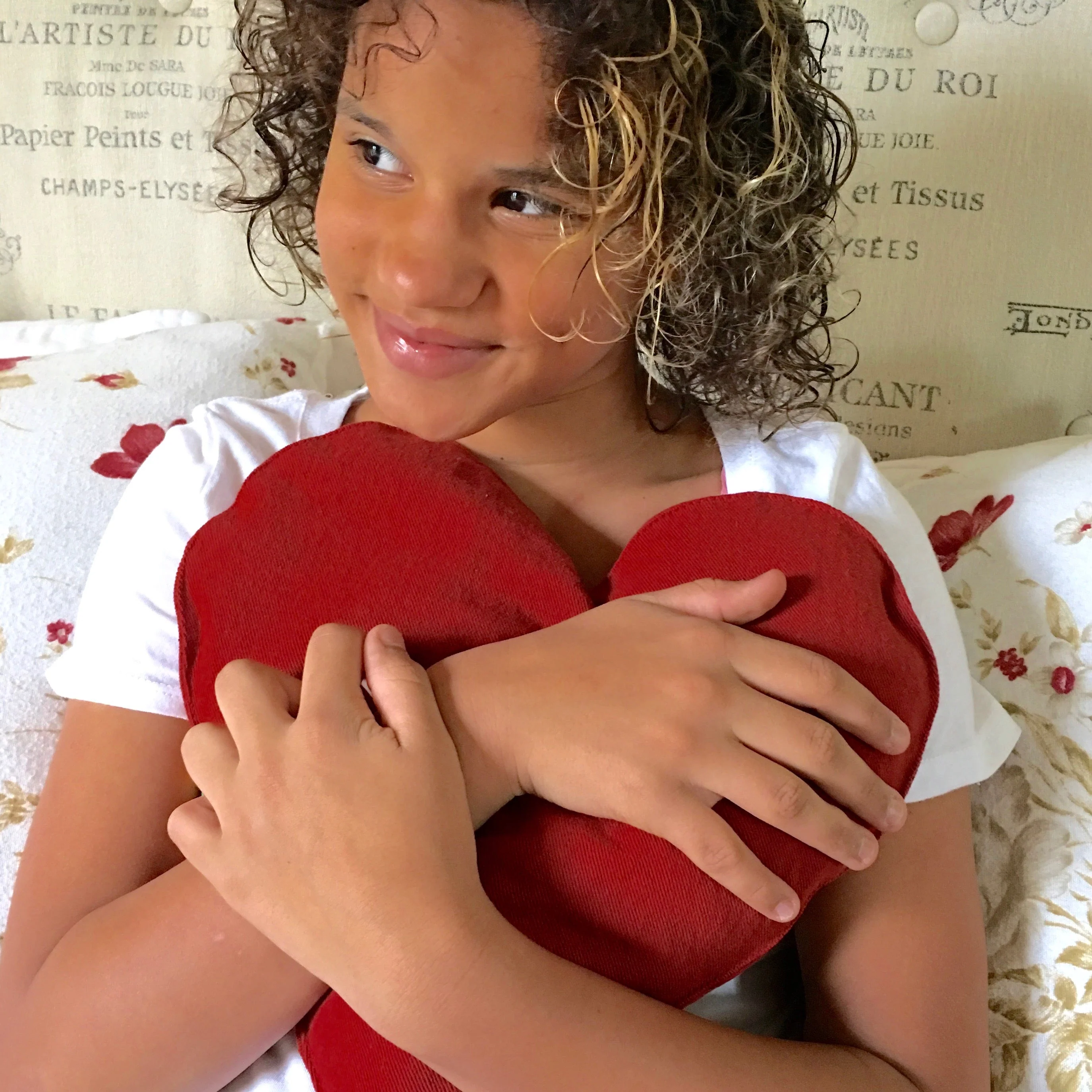 Hot Cherry Heart Shaped Heat Pillow - Red Denim - Image 2