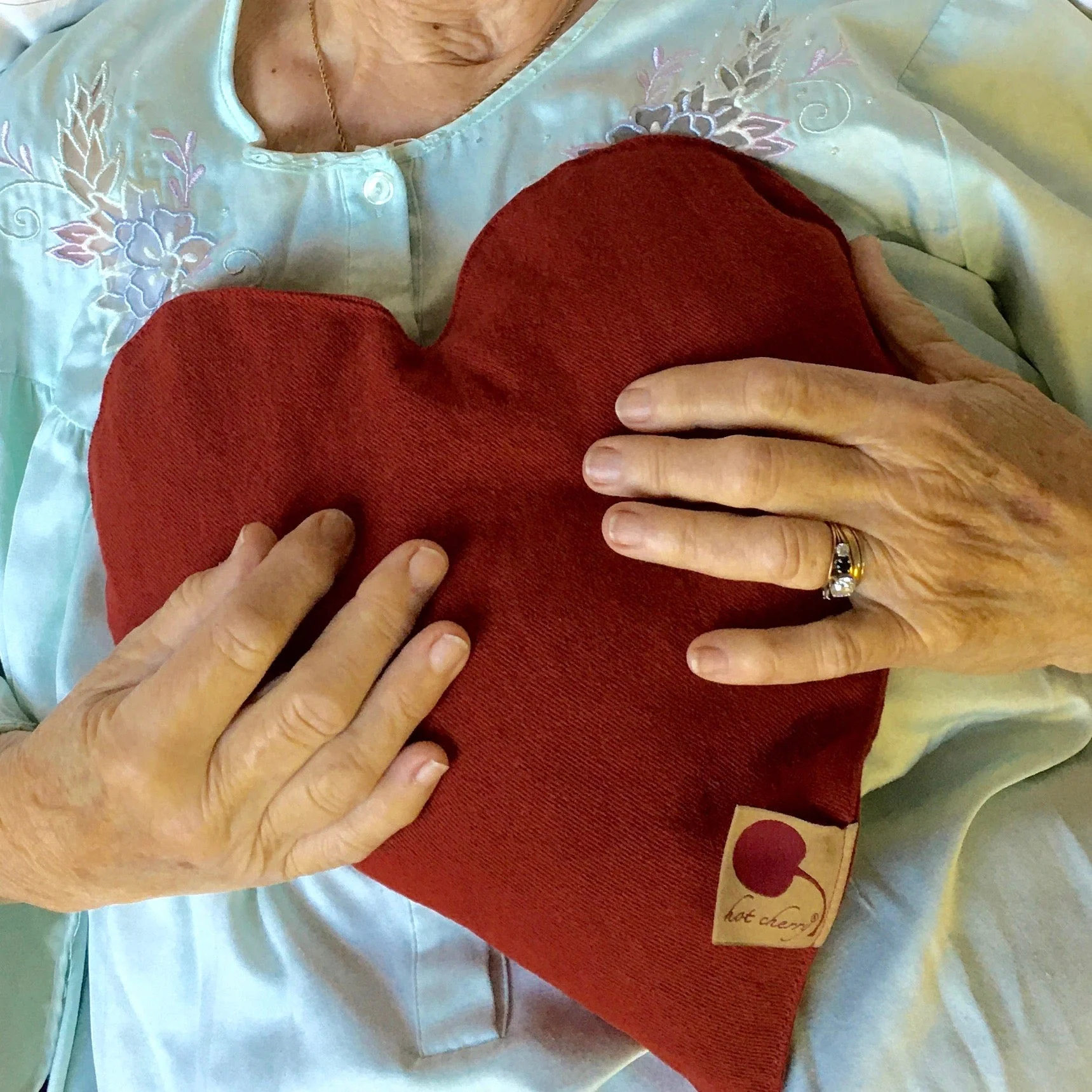 Hot Cherry Heart Shaped Heat Pillow - Red Denim - Image 3
