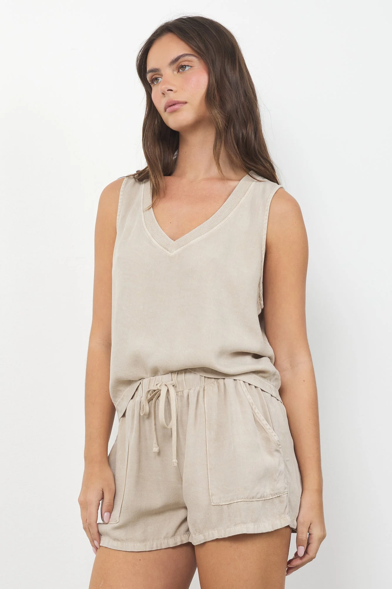 Helena Soft Washed Twill V Neck Tank - Image 3