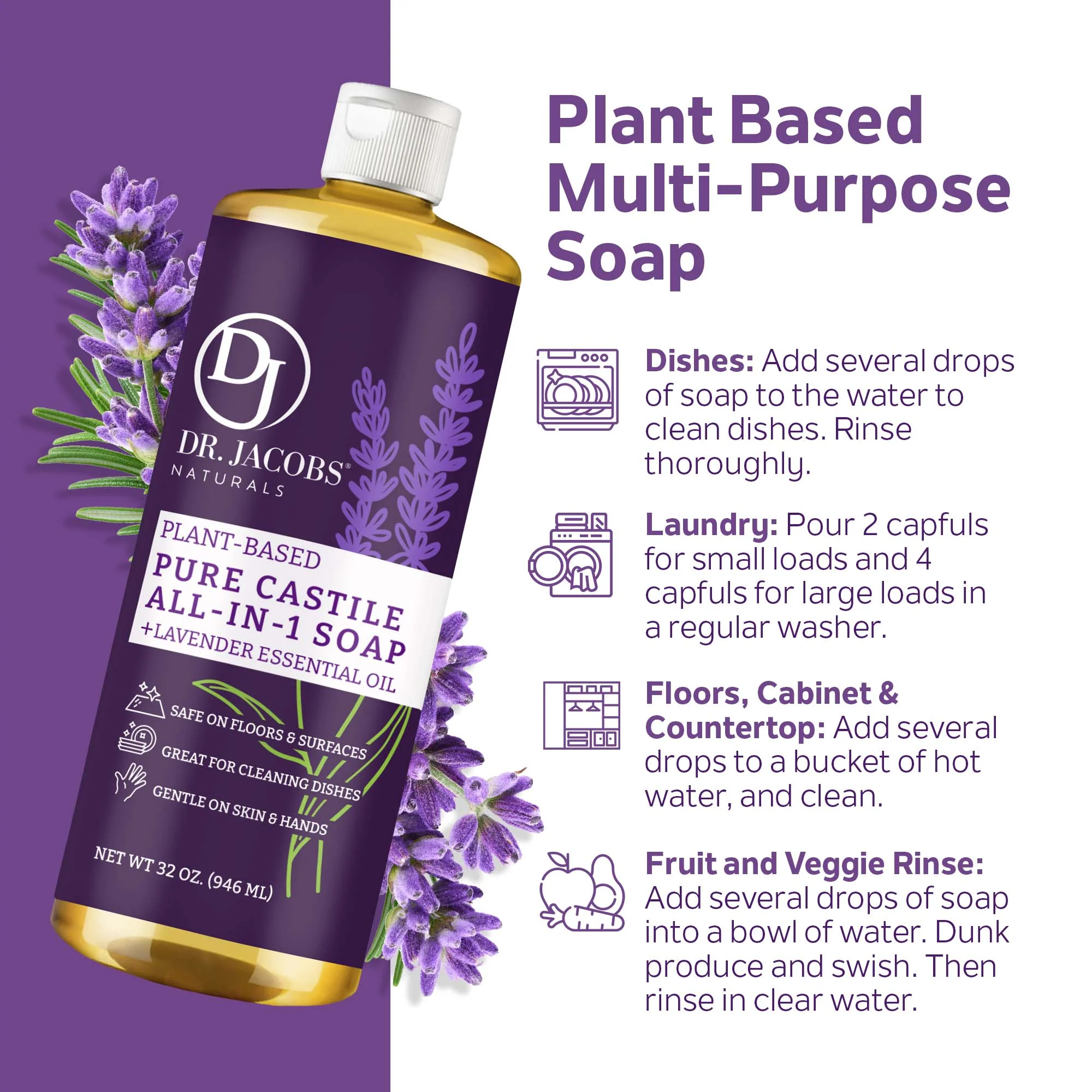 Lavender Castile Soap All in 1 - Thin Formula - Image 3