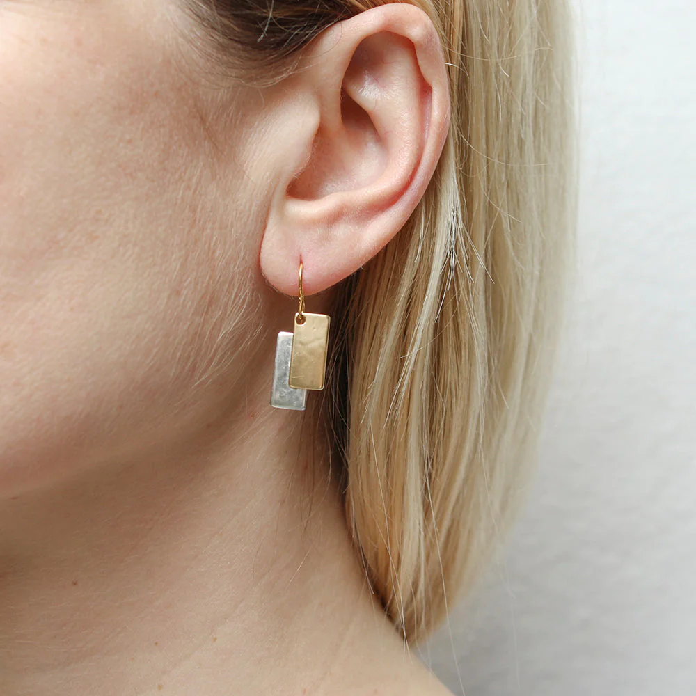 Layered Rectangles Wire Earrings - Image 2