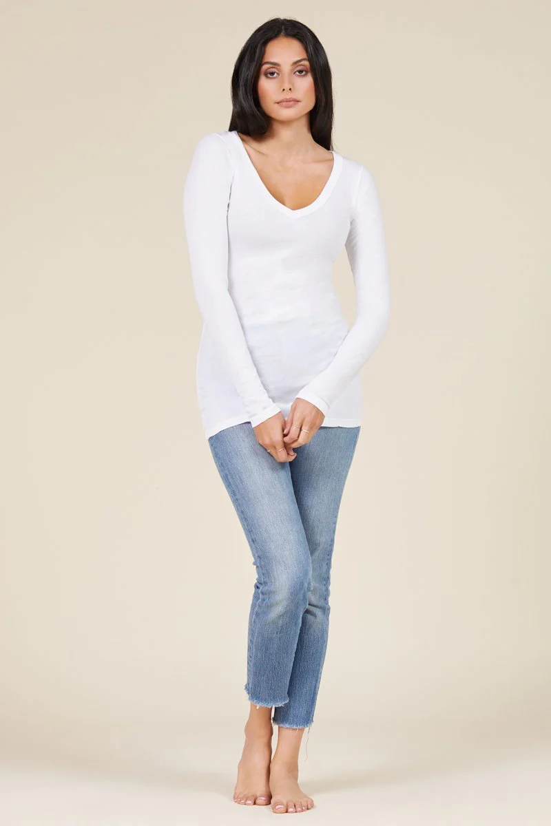 Long Sleeve V Neck Cotton Layering Top - Image 4