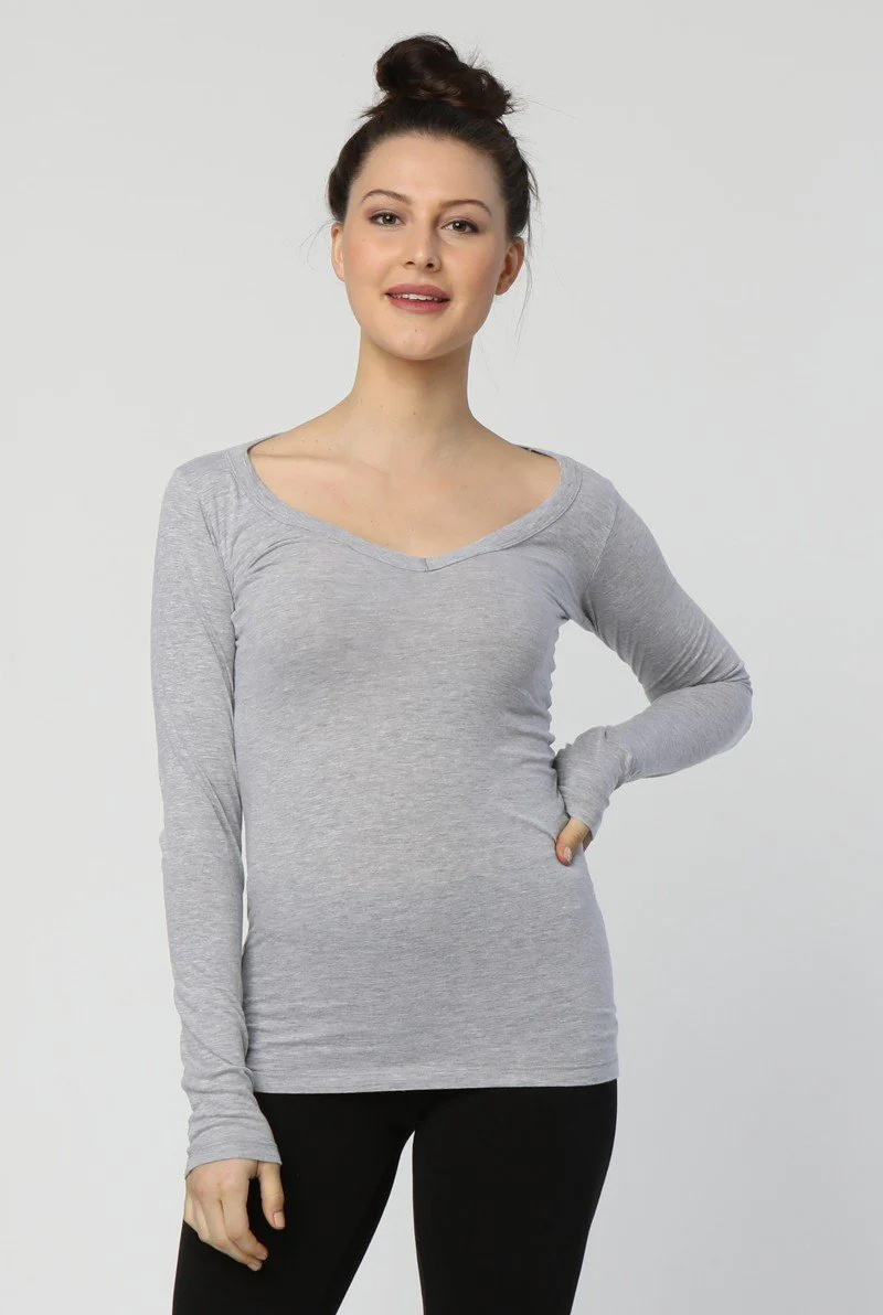 Long Sleeve V Neck Cotton Layering Top - Image 7