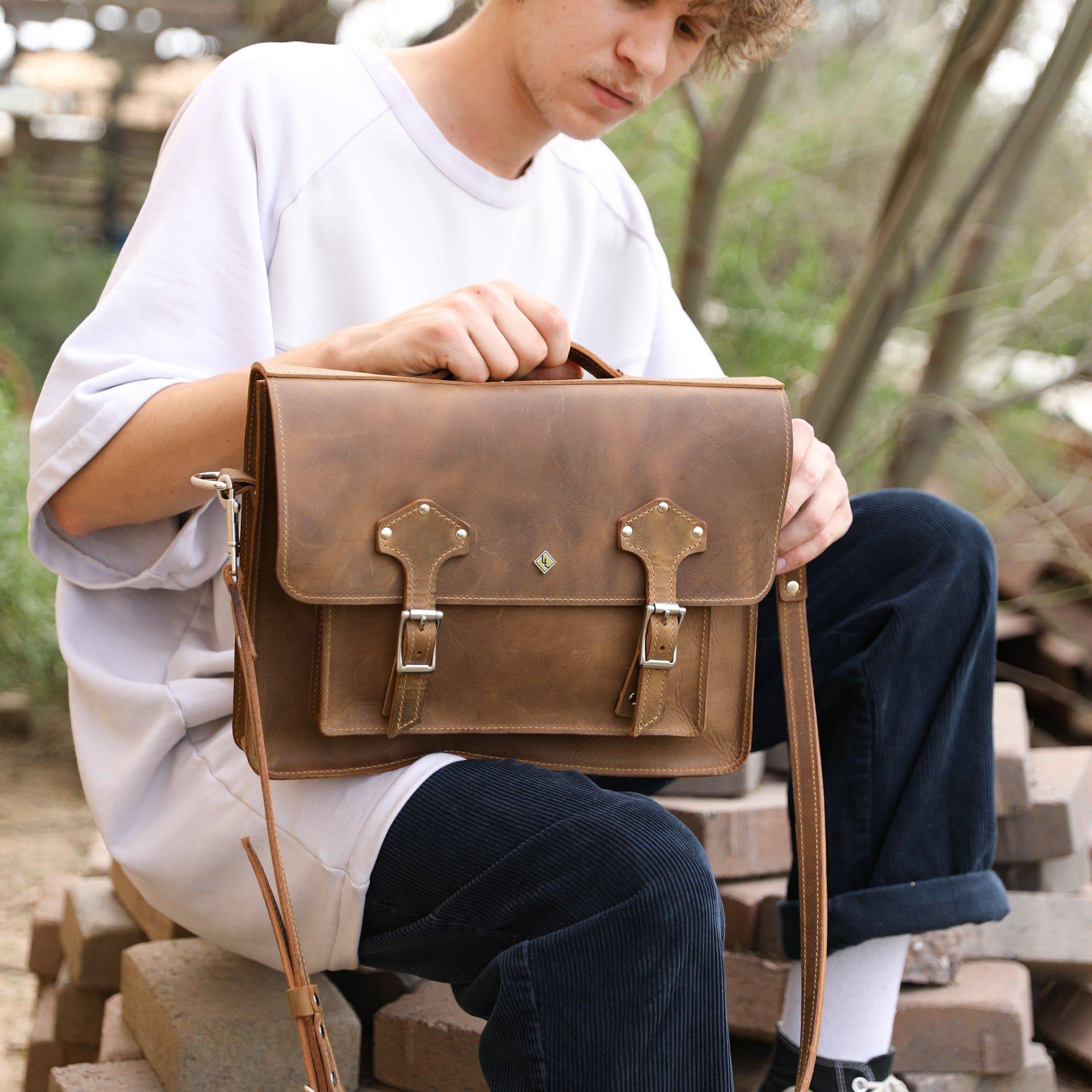 Premium Leather Messenger Bag - Fits 13" Laptops - Image 12