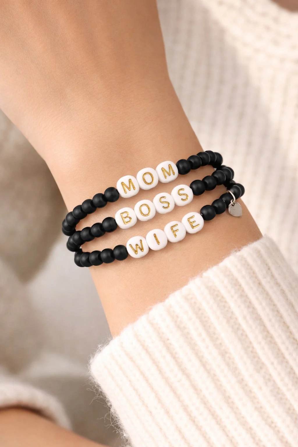 Mom Boss Wife Bracelet Set – Black Onyx Gemstone, Sterling Silver - Image 4