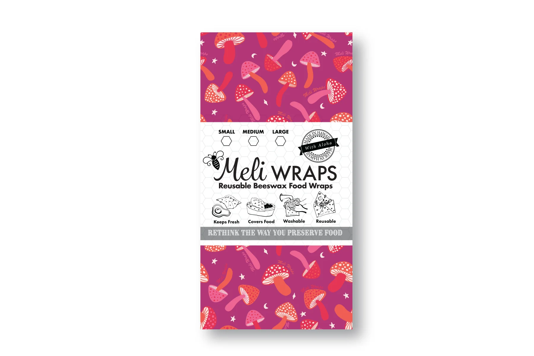 Set of 3 Beeswax Wraps - Mushroom Print