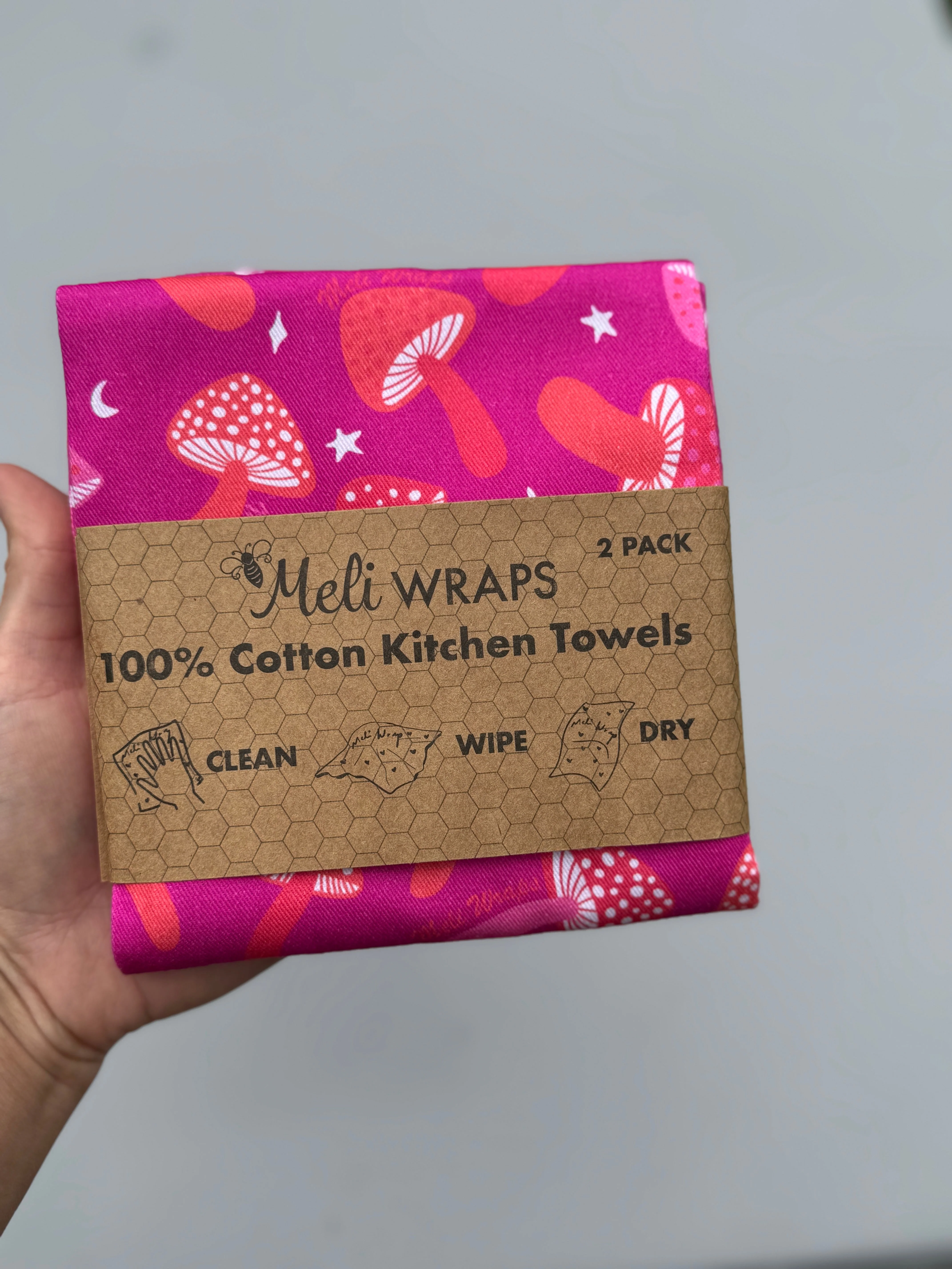 Set of 3 Beeswax Wraps - Mushroom Print - Image 2