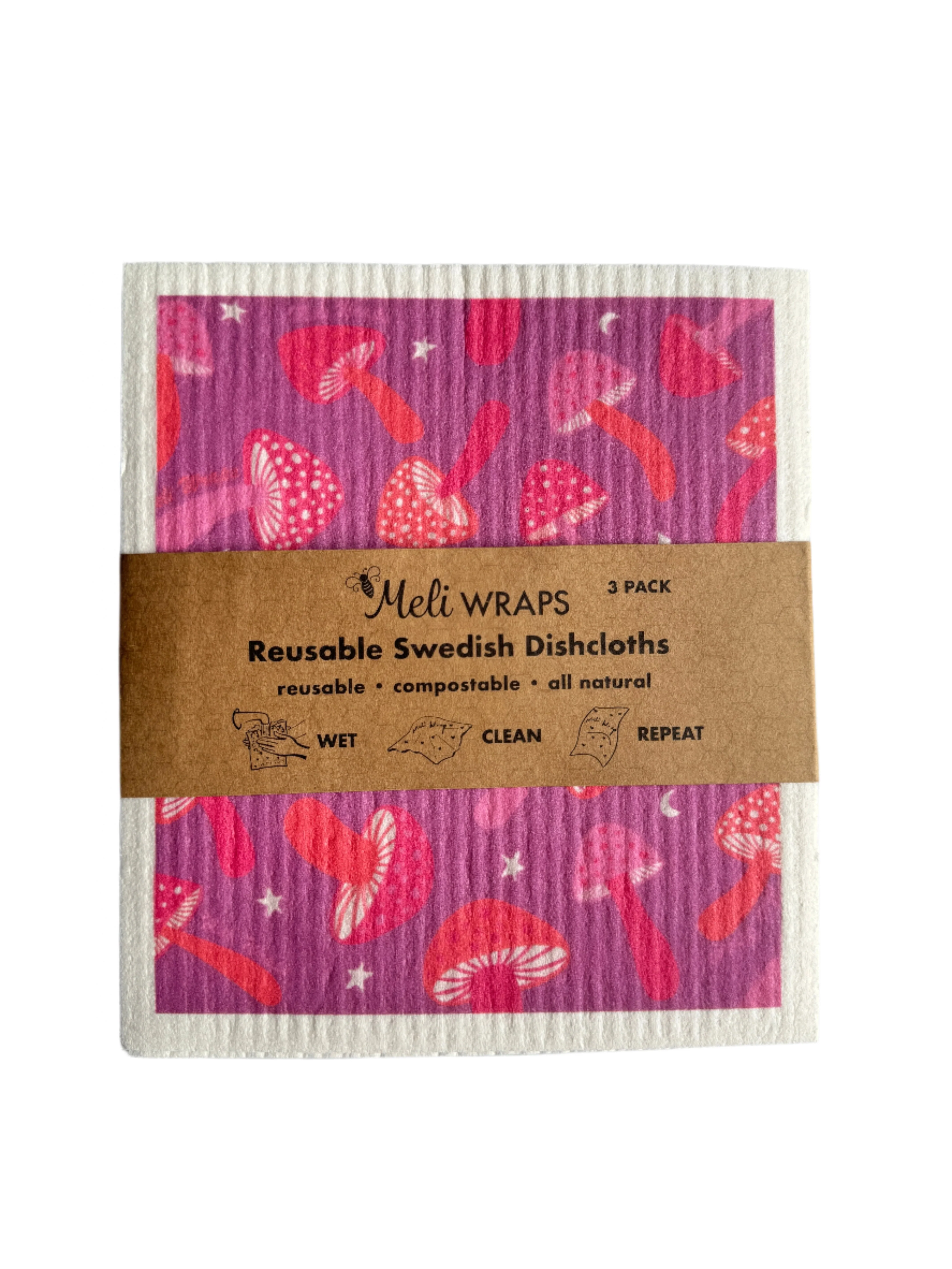 Set of 3 Beeswax Wraps - Mushroom Print - Image 4