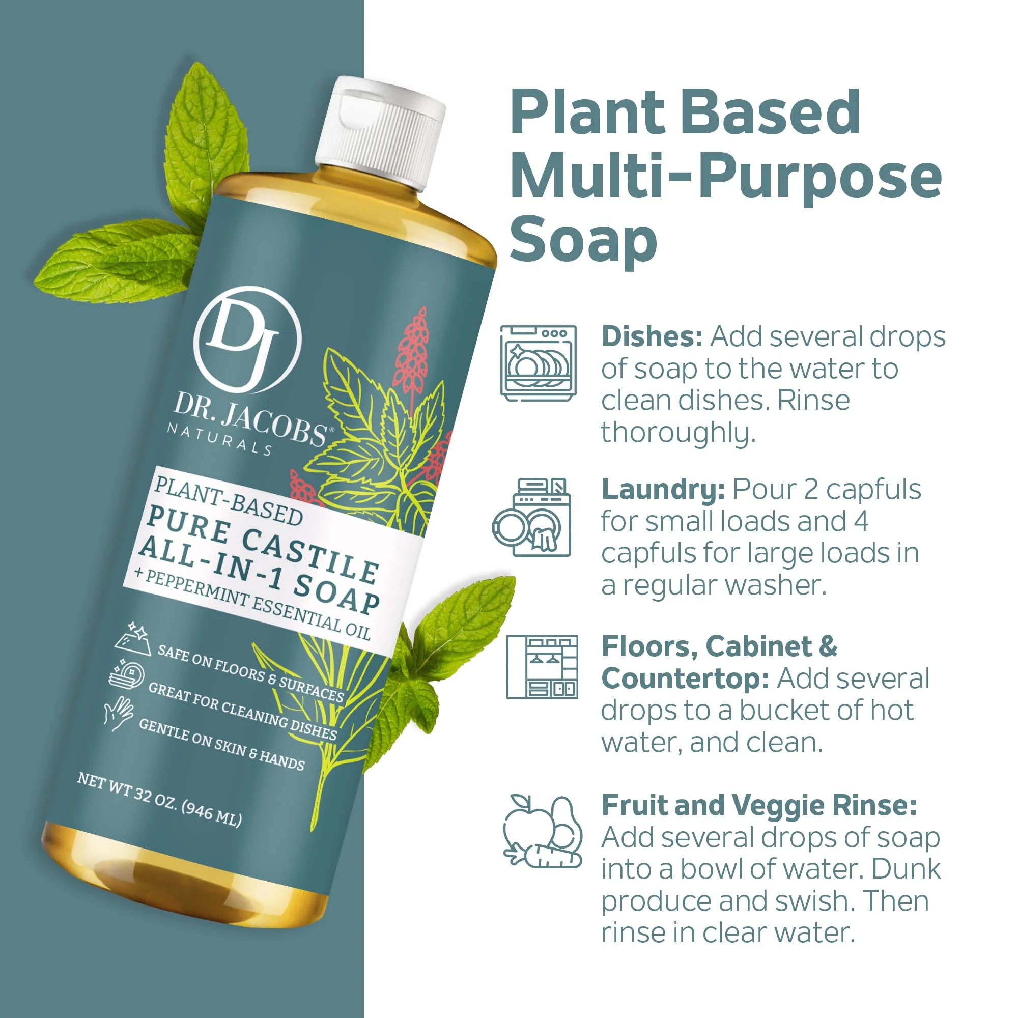 Peppermint Pure All In 1 Castile Soap - Thin Formula - Image 3