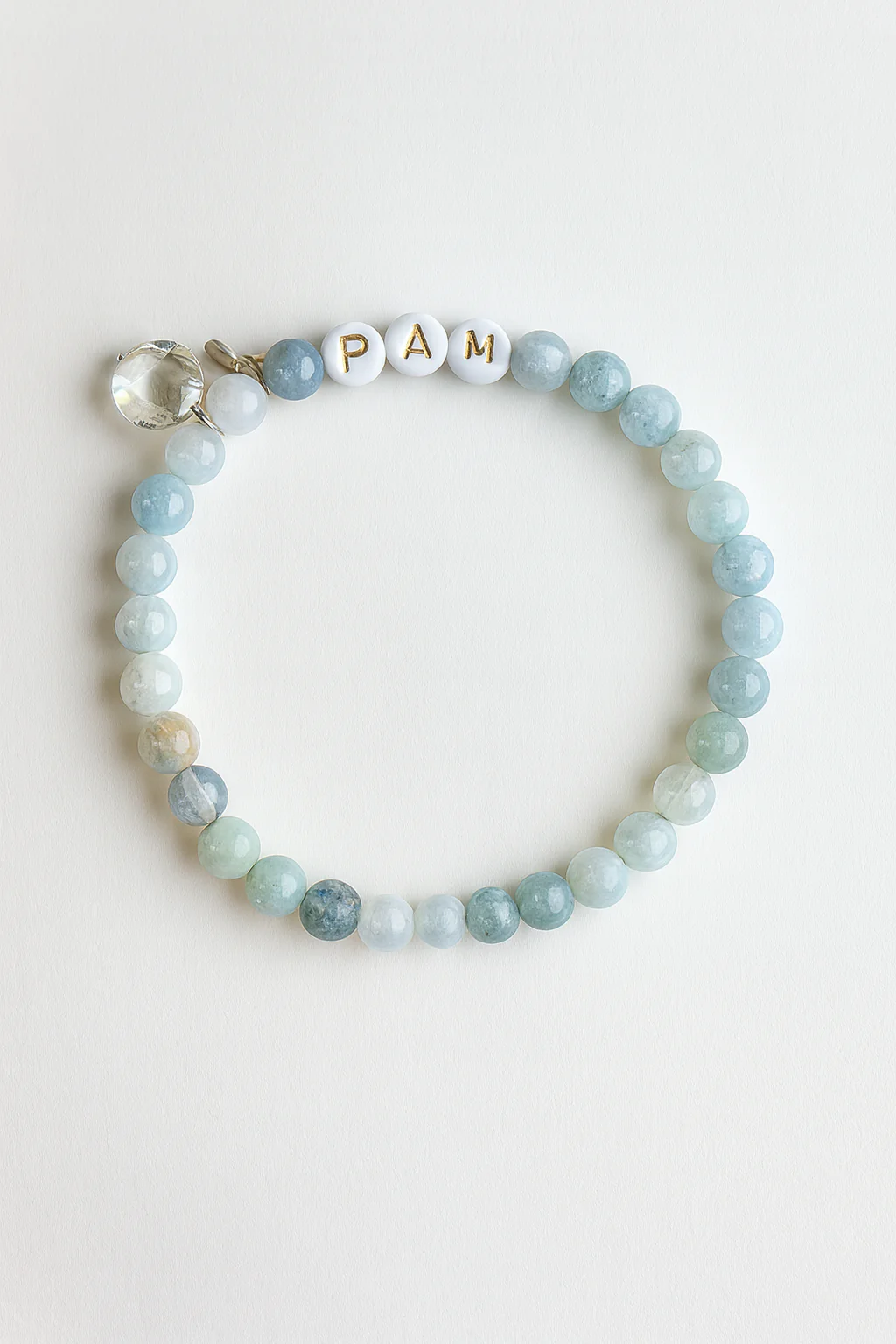 Personalized Aqua Amazonite with Pearl Charm Bracelet - Image 3