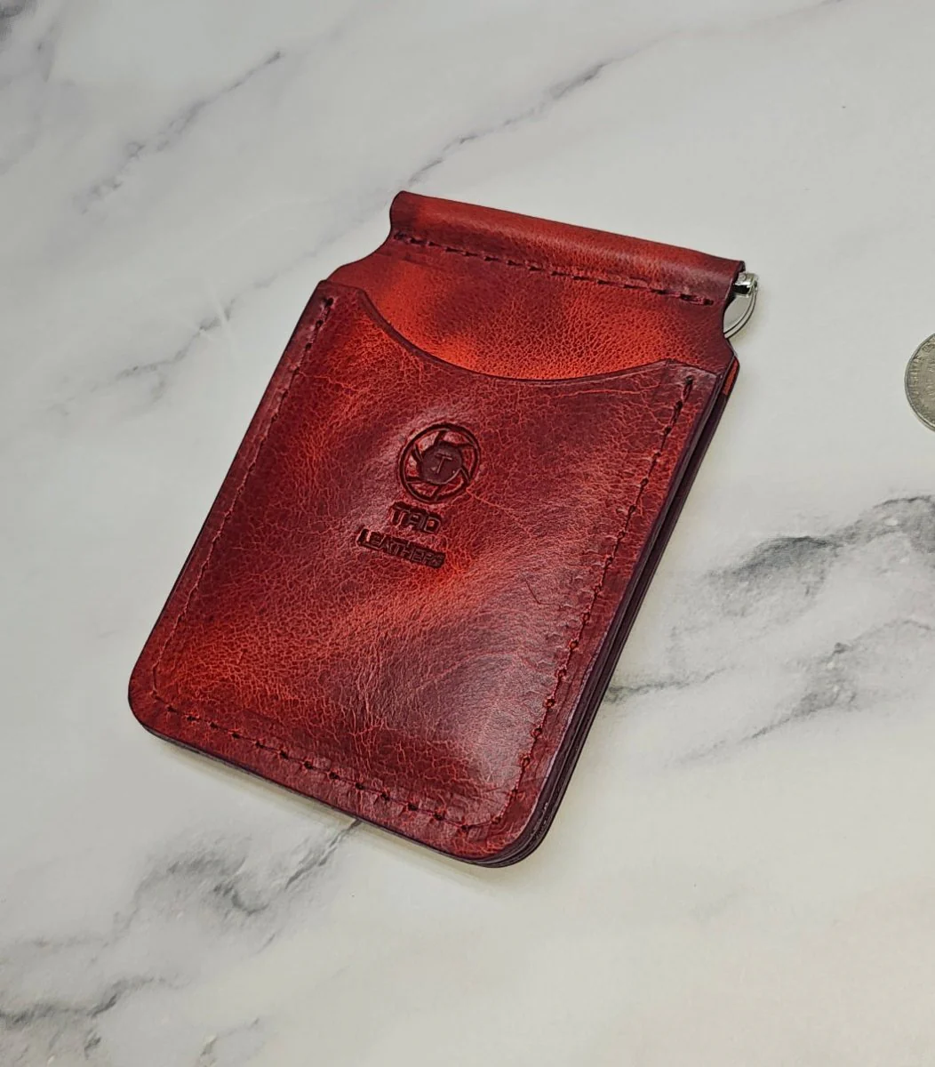 Leather Money Clip Wallet - Volcano Red - Image 3