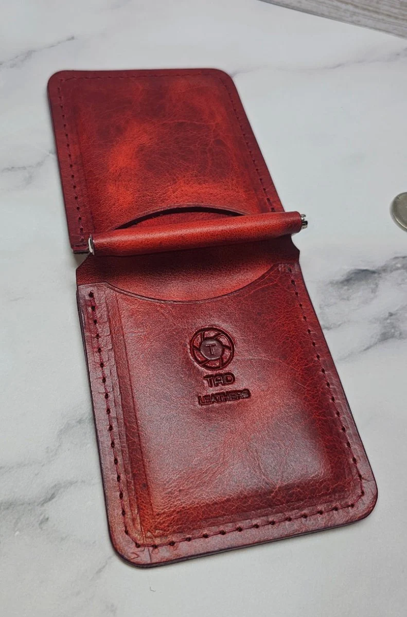 Leather Money Clip Wallet - Volcano Red - Image 5
