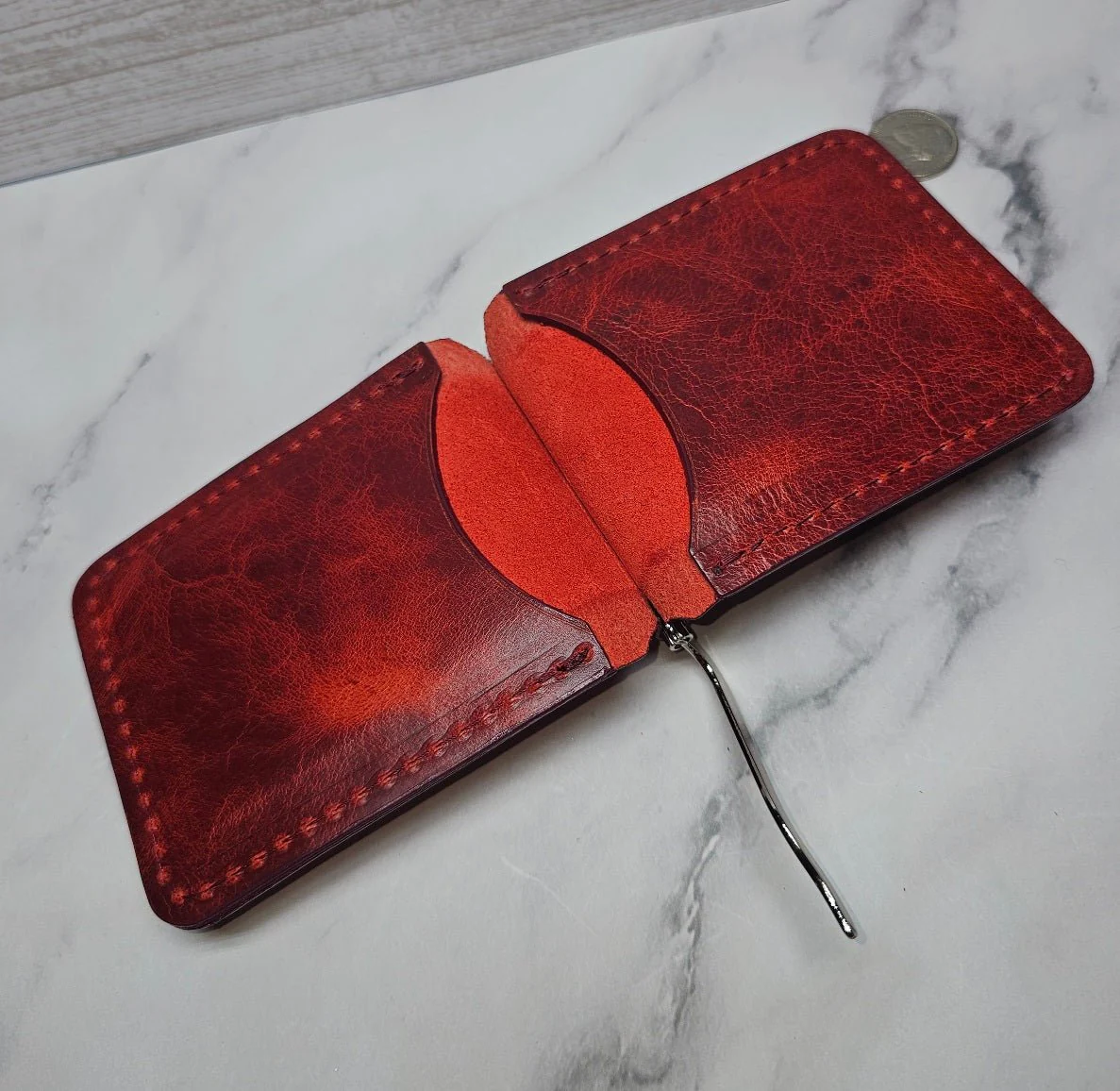Leather Money Clip Wallet - Volcano Red - Image 8