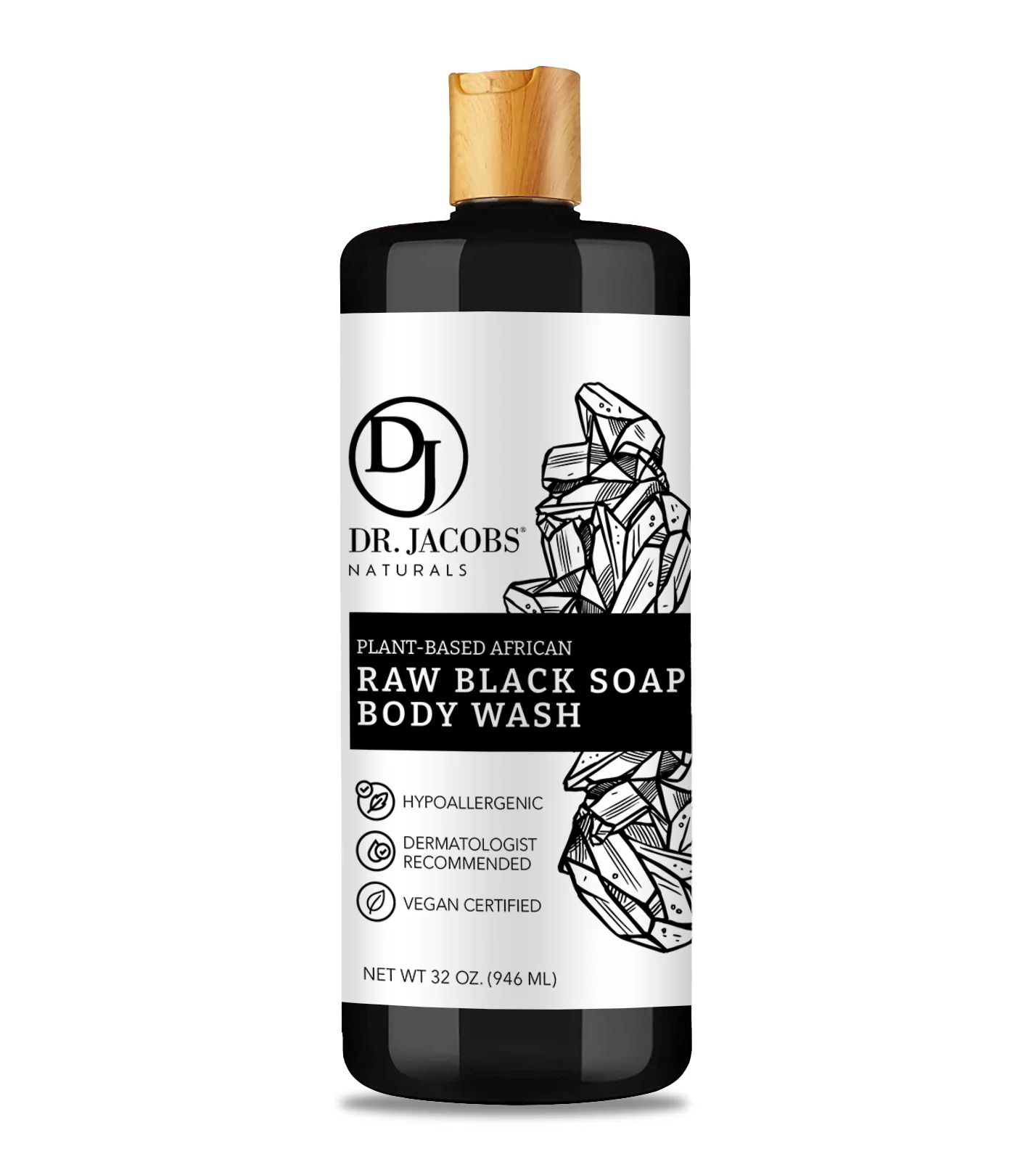 Detoxifying Raw Black Soap Body Wash - 32 oz.