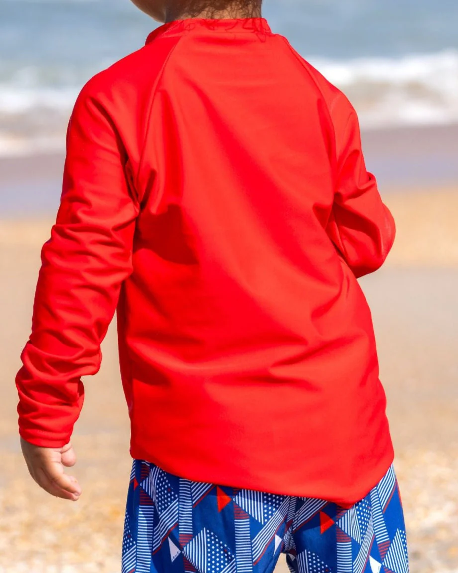 UPF 50 Long Sleeve Kids Sun Shirt - Red - Image 6