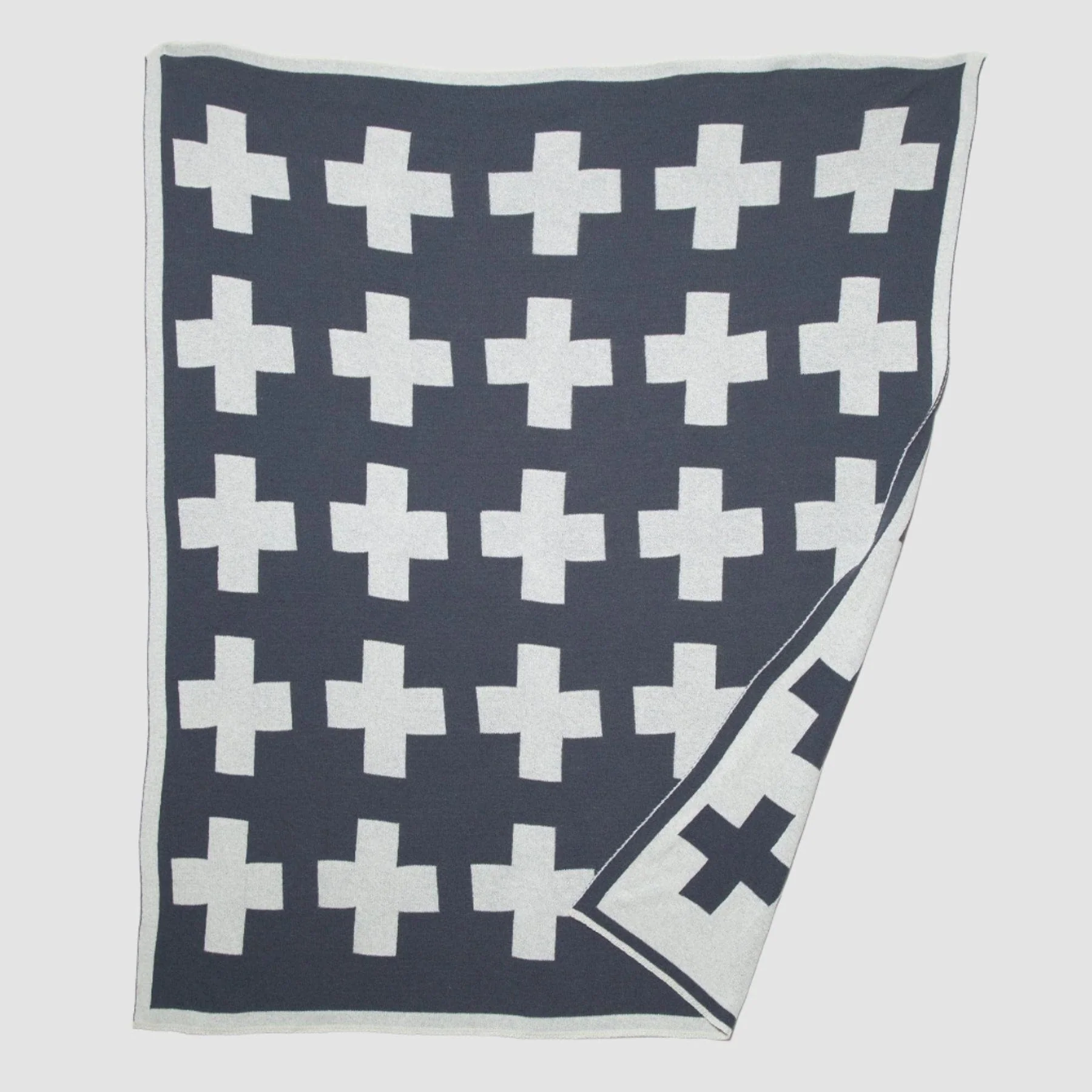 Reversible Sustainable Knit Patterned Throw Blanket - Swiss Cross - Image 3
