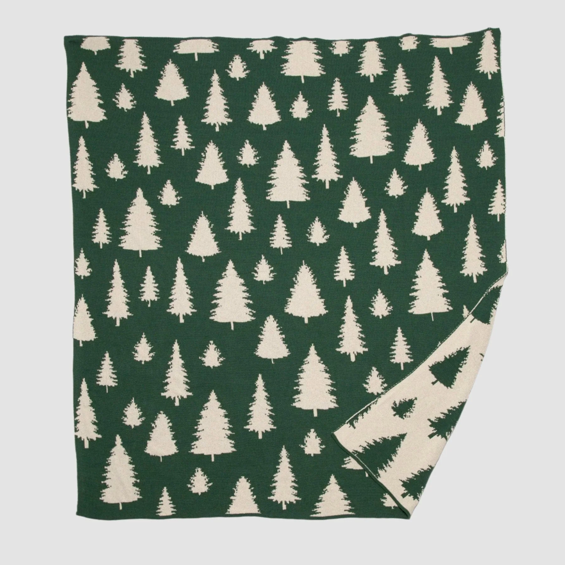 Reversible Sustainable Knit Throw Blanket - Fir Trees - Image 2
