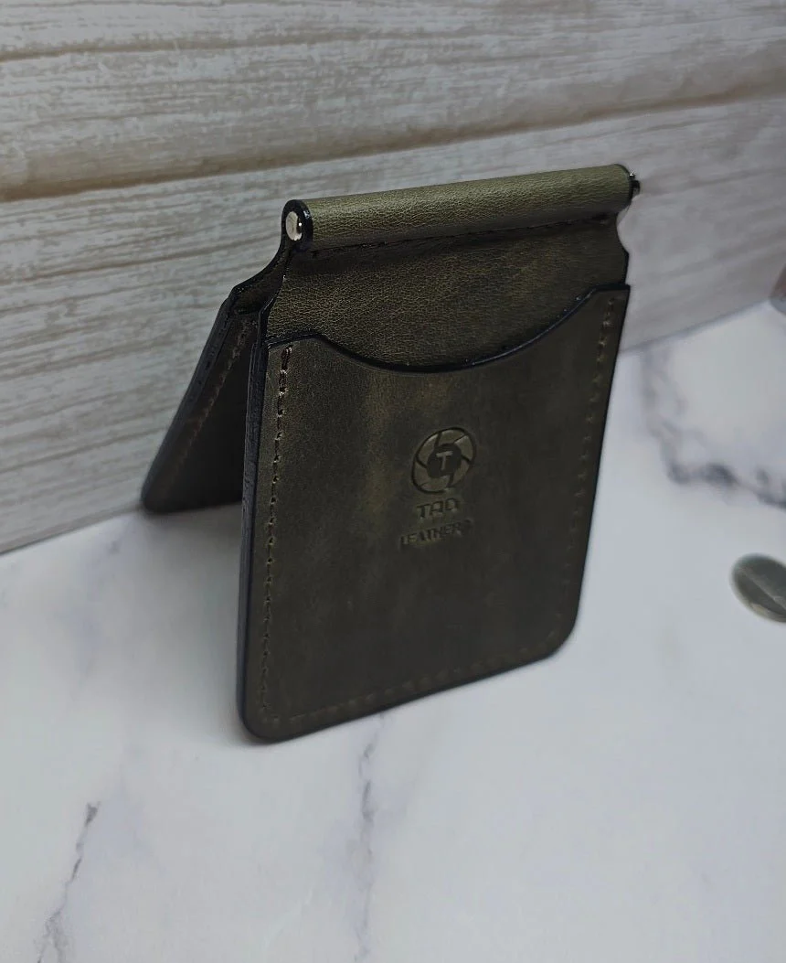Leather Money Clip Wallet - Sage Green - Image 10
