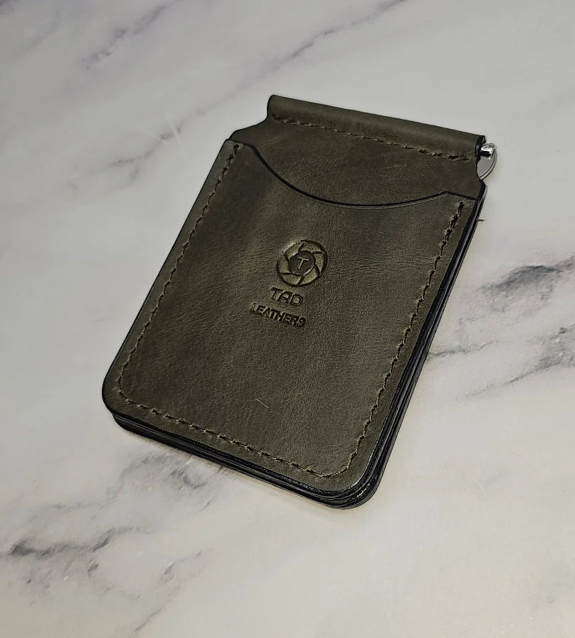 Leather Money Clip Wallet - Sage Green - Image 3